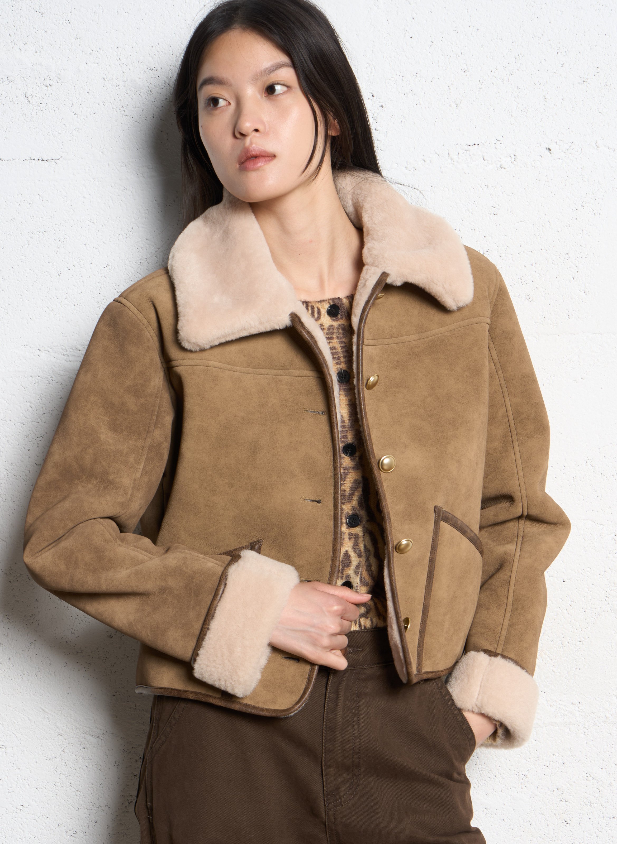 Veste droite col classique SUNCOO Marron