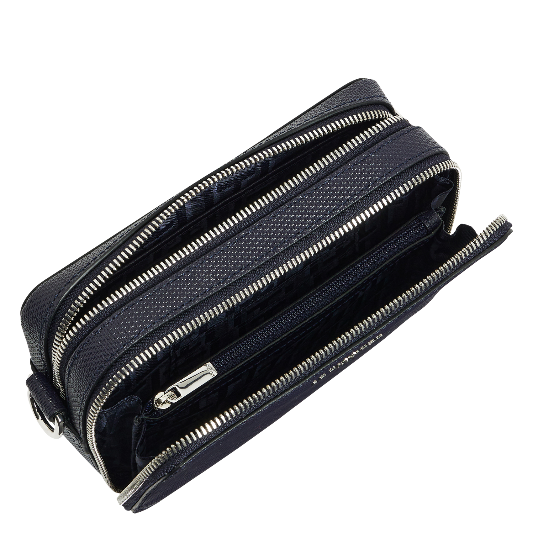 Leren portefeuille met rits en schouderriem LE TANNEUR Blauw