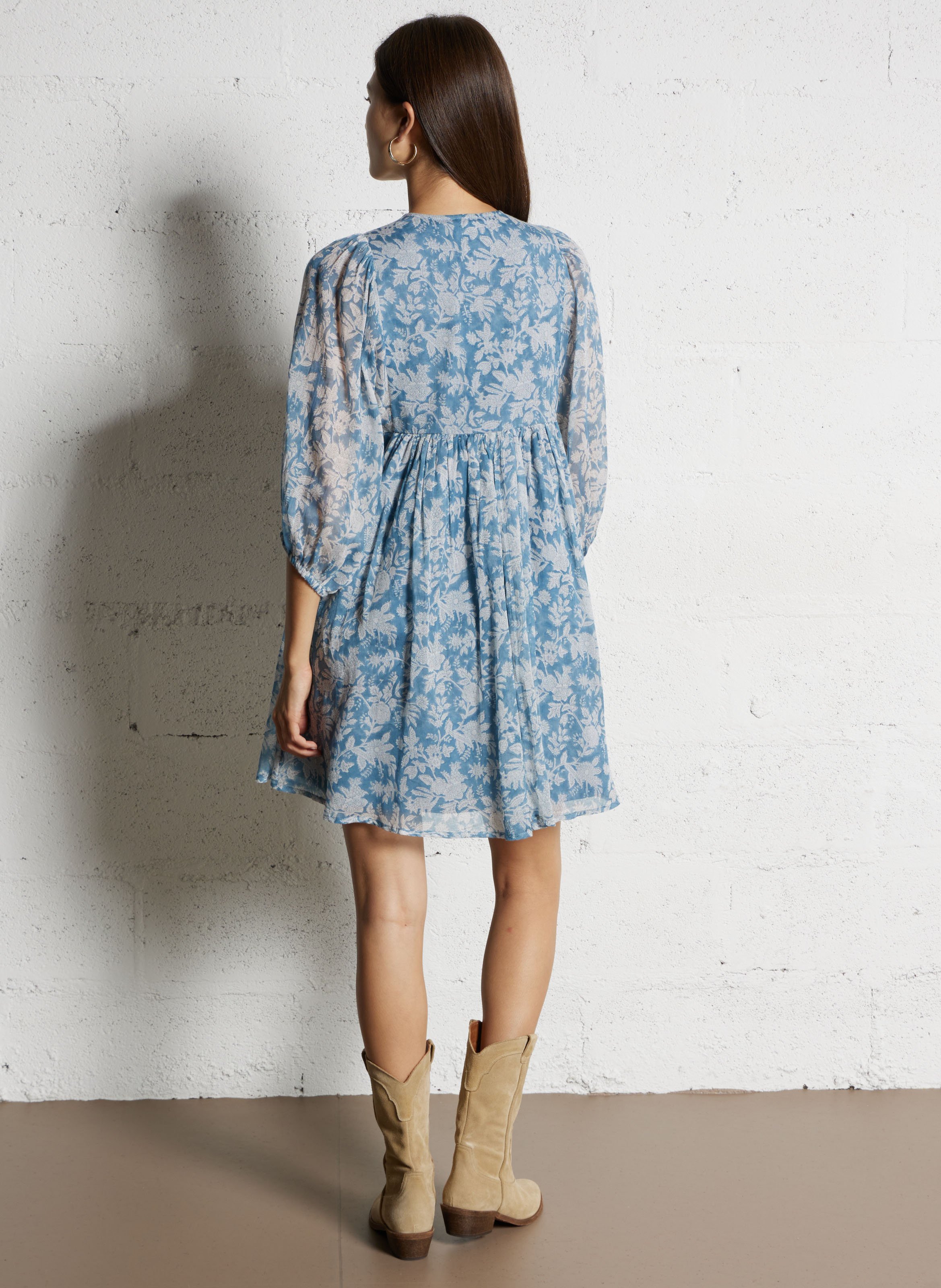 Short printed cotton dress MAISON 123 Blue