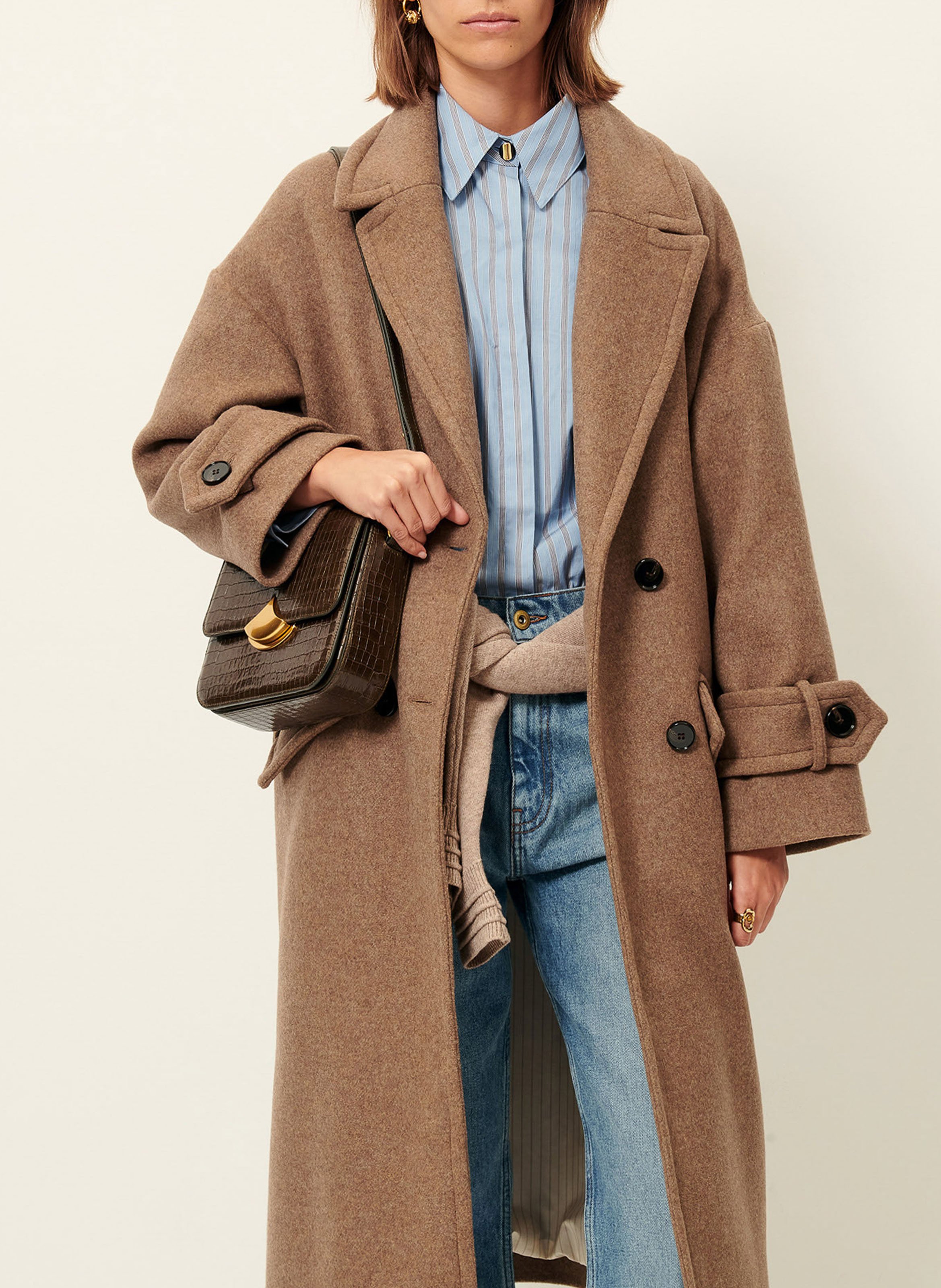 Oversized wool-blend coat with tailored collar SESSUN Beige
