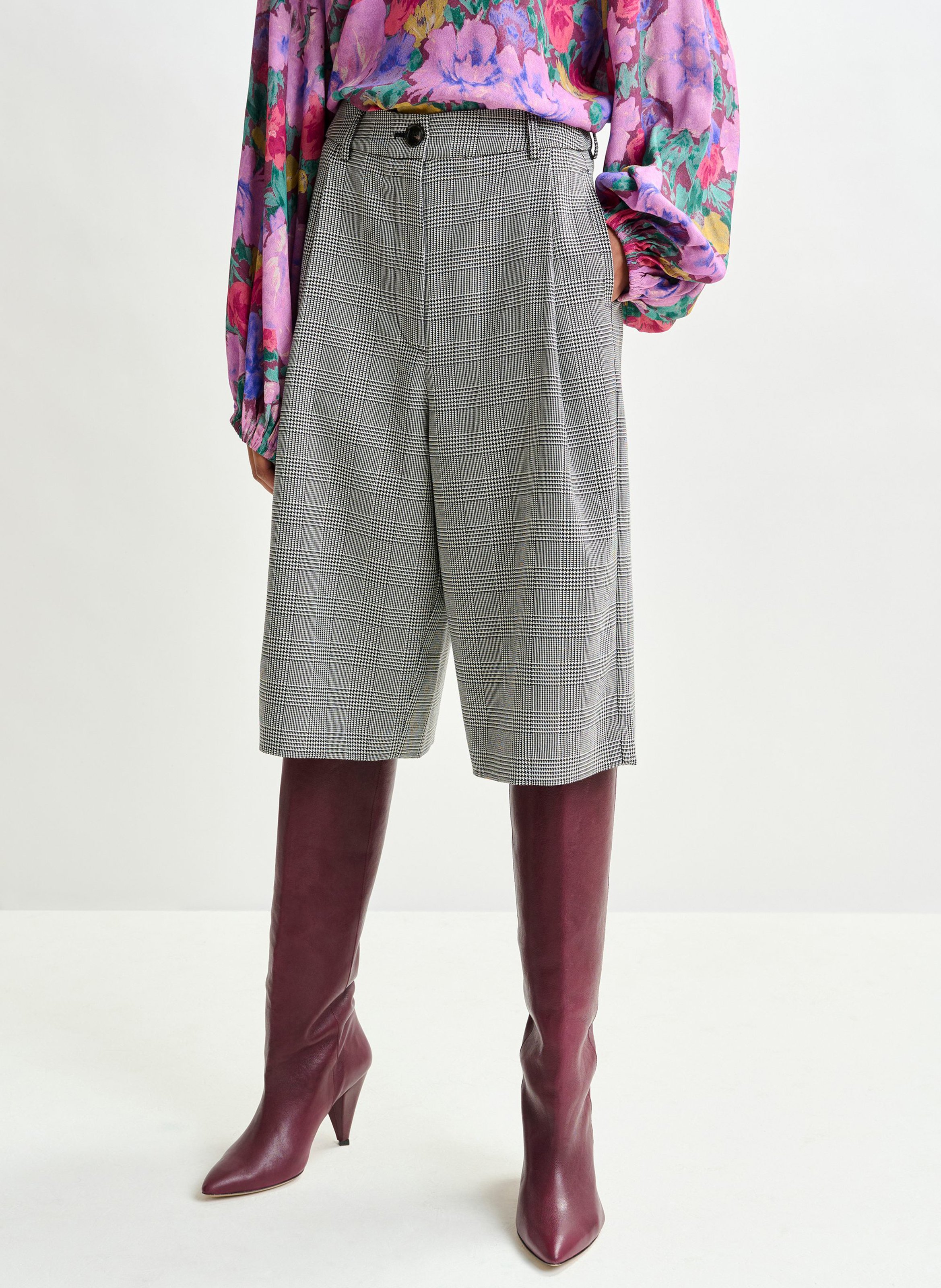 Bermuda taille haute à carreaux ESSENTIEL ANTWERP Gris