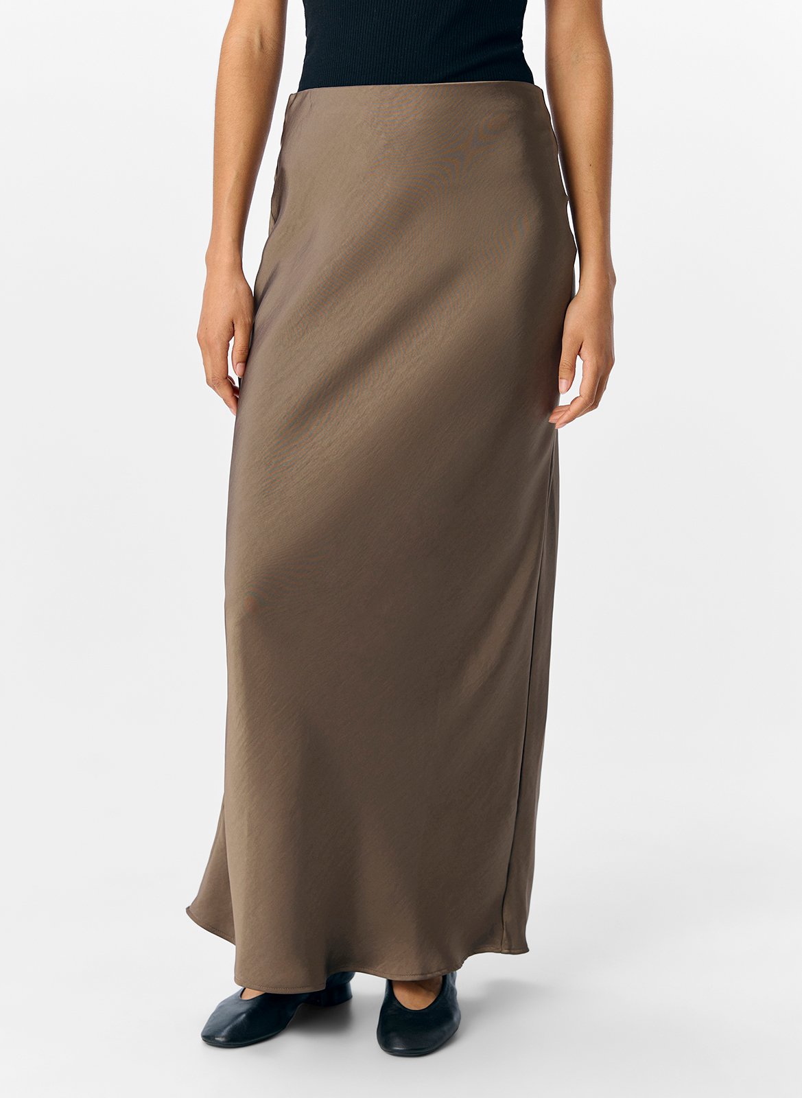 Long satin skirt OBJECT Brown