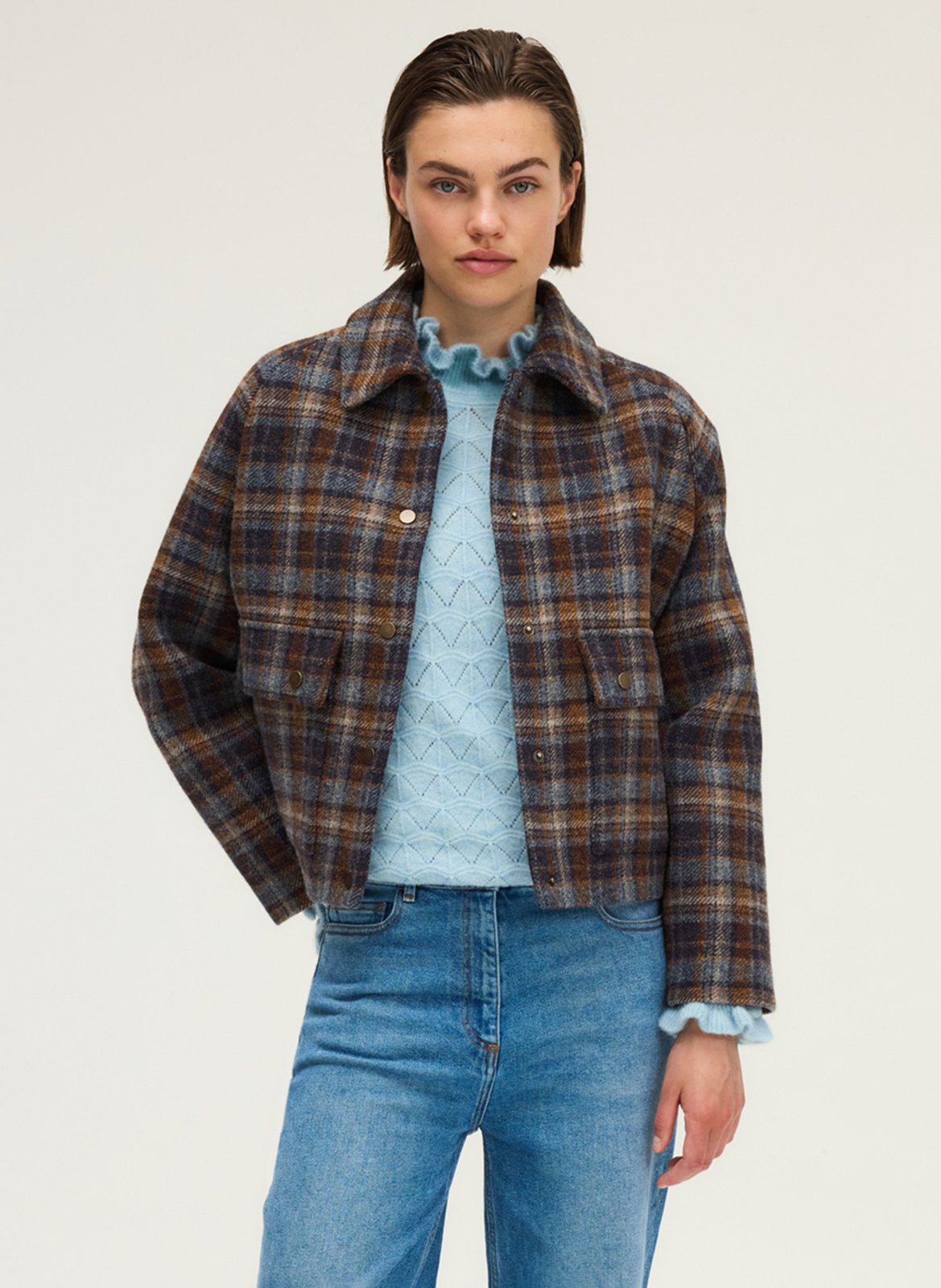Oversized wool checkered jacket PABLO Blue