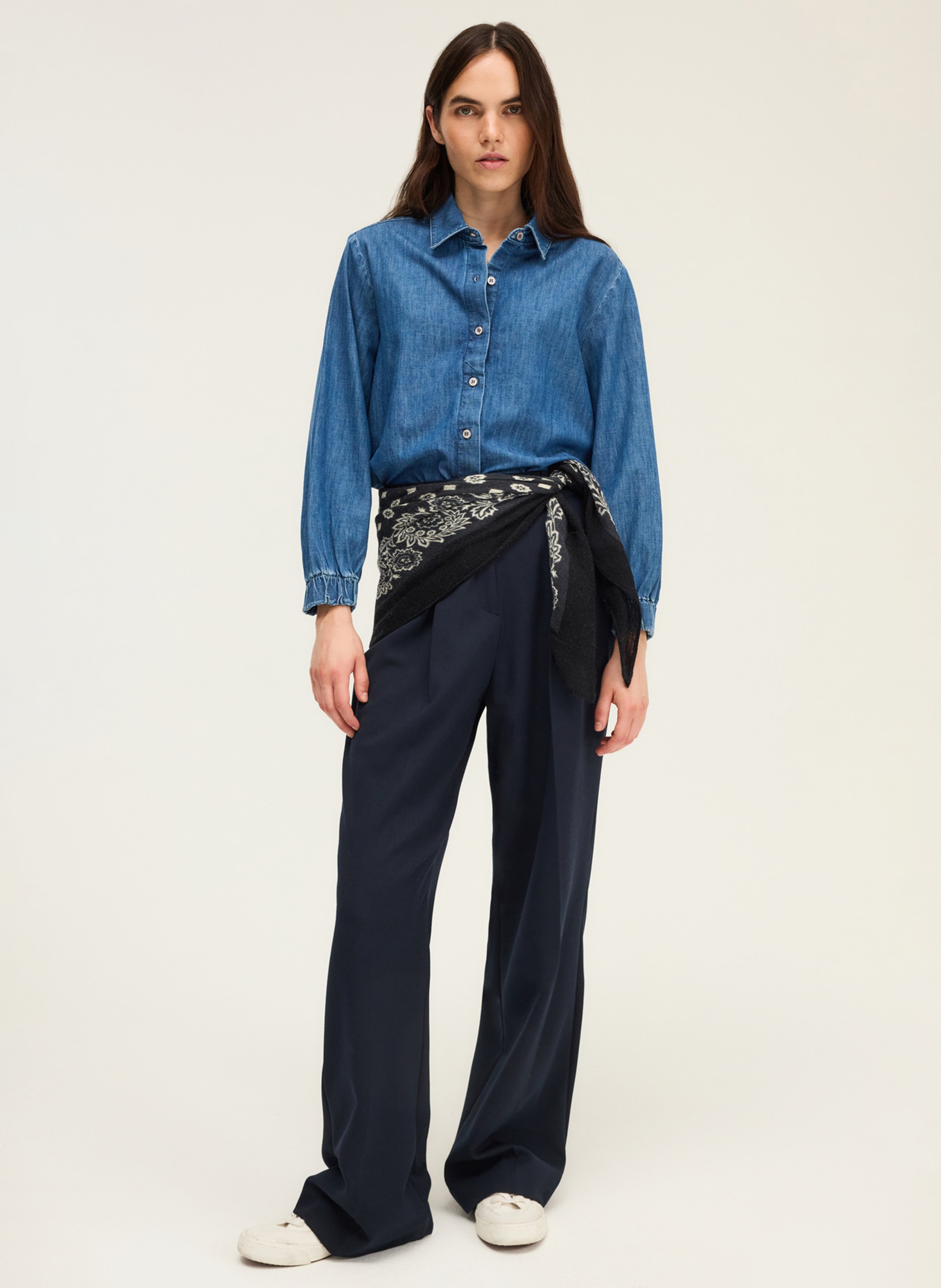 Chemise droite boutonnée en denim PABLO Bleu