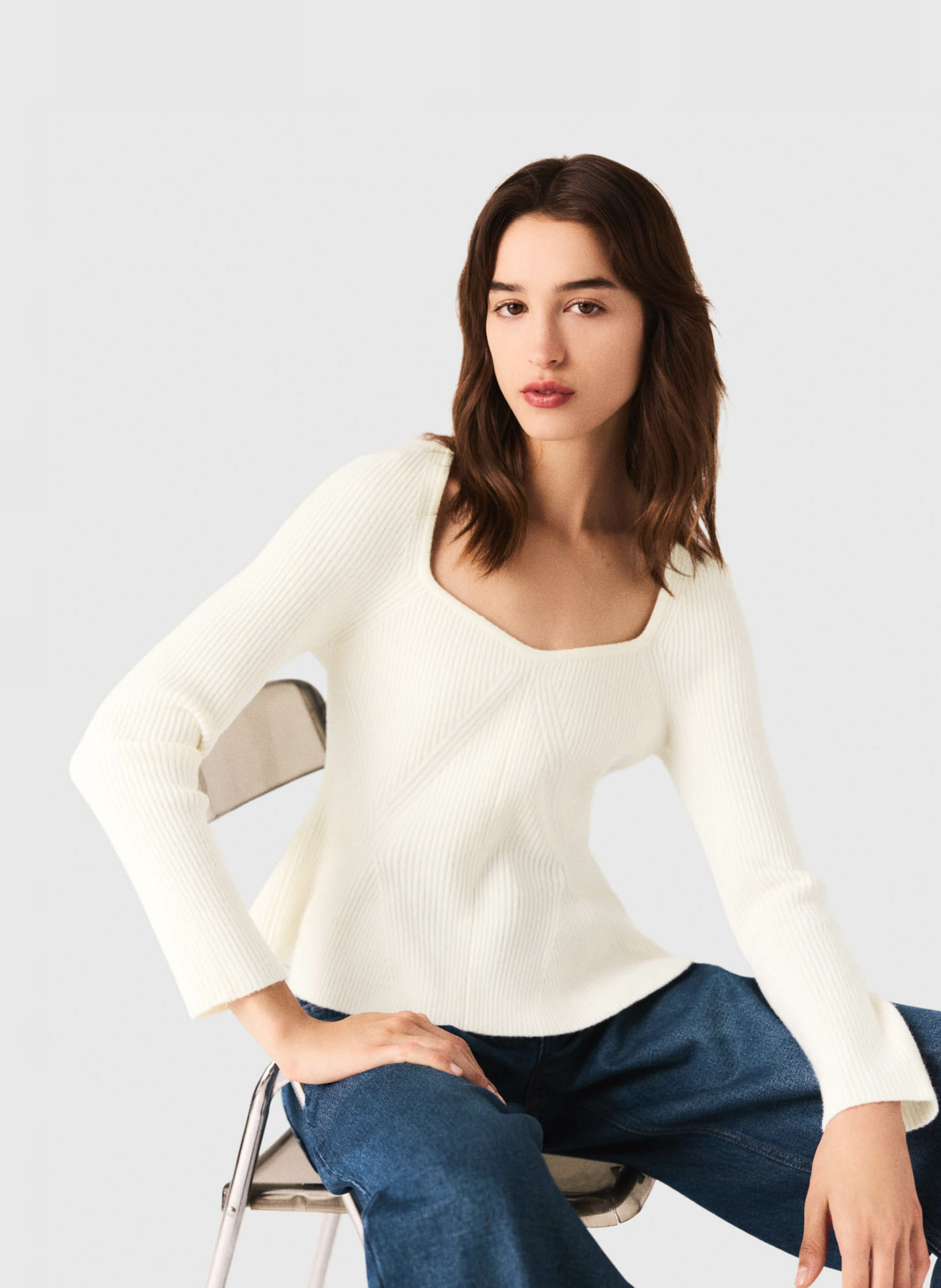 Pull col carré  MAJE Beige
