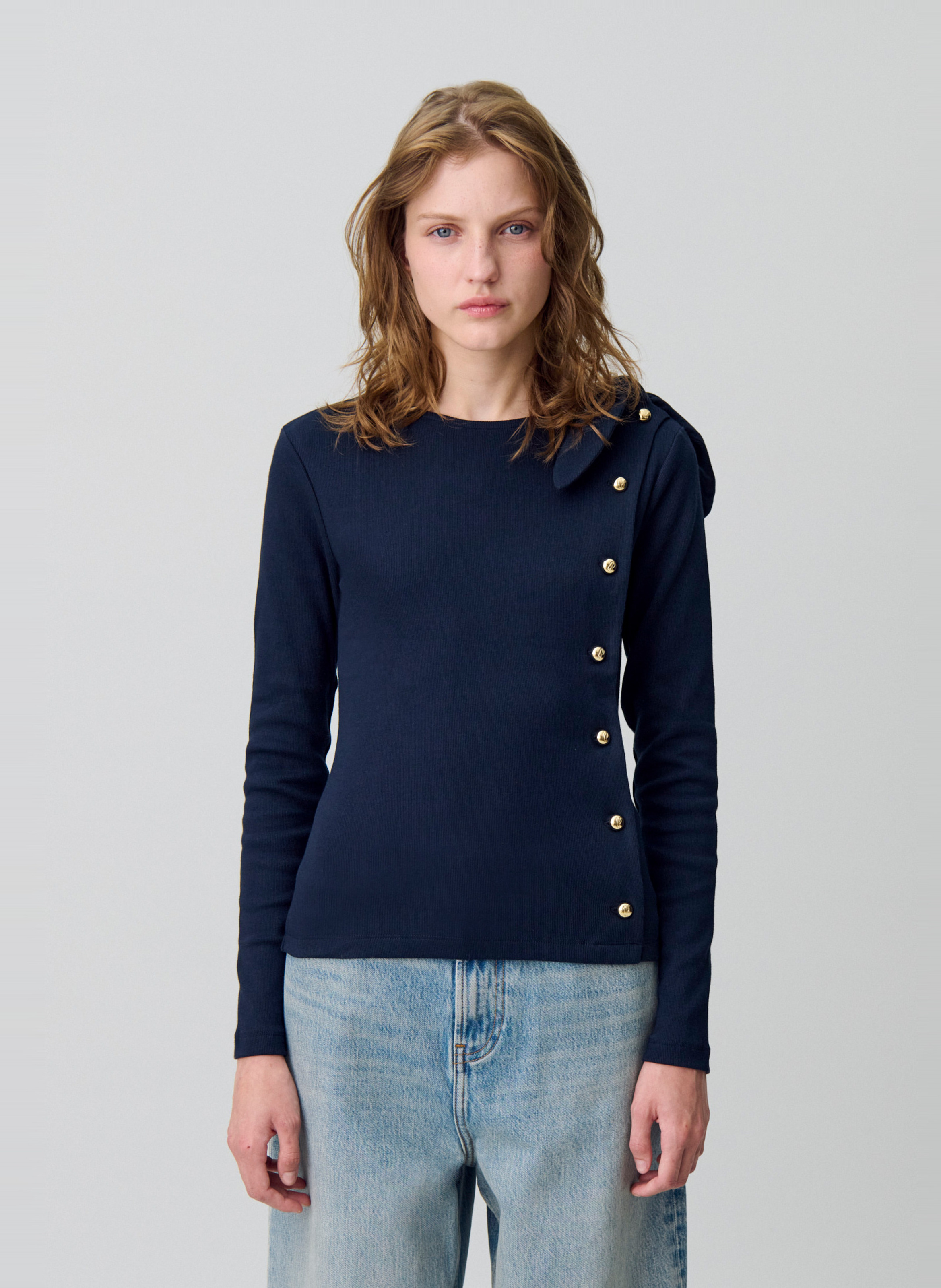 Pull en coton mélangé col rond CLAUDIE PIERLOT Bleu
