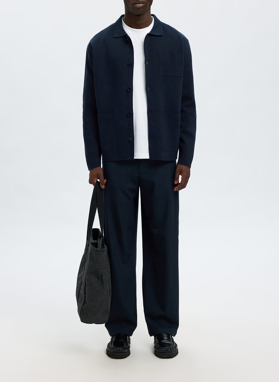 Cardigan droit col classique en coton bio mélangé SELECTED Bleu