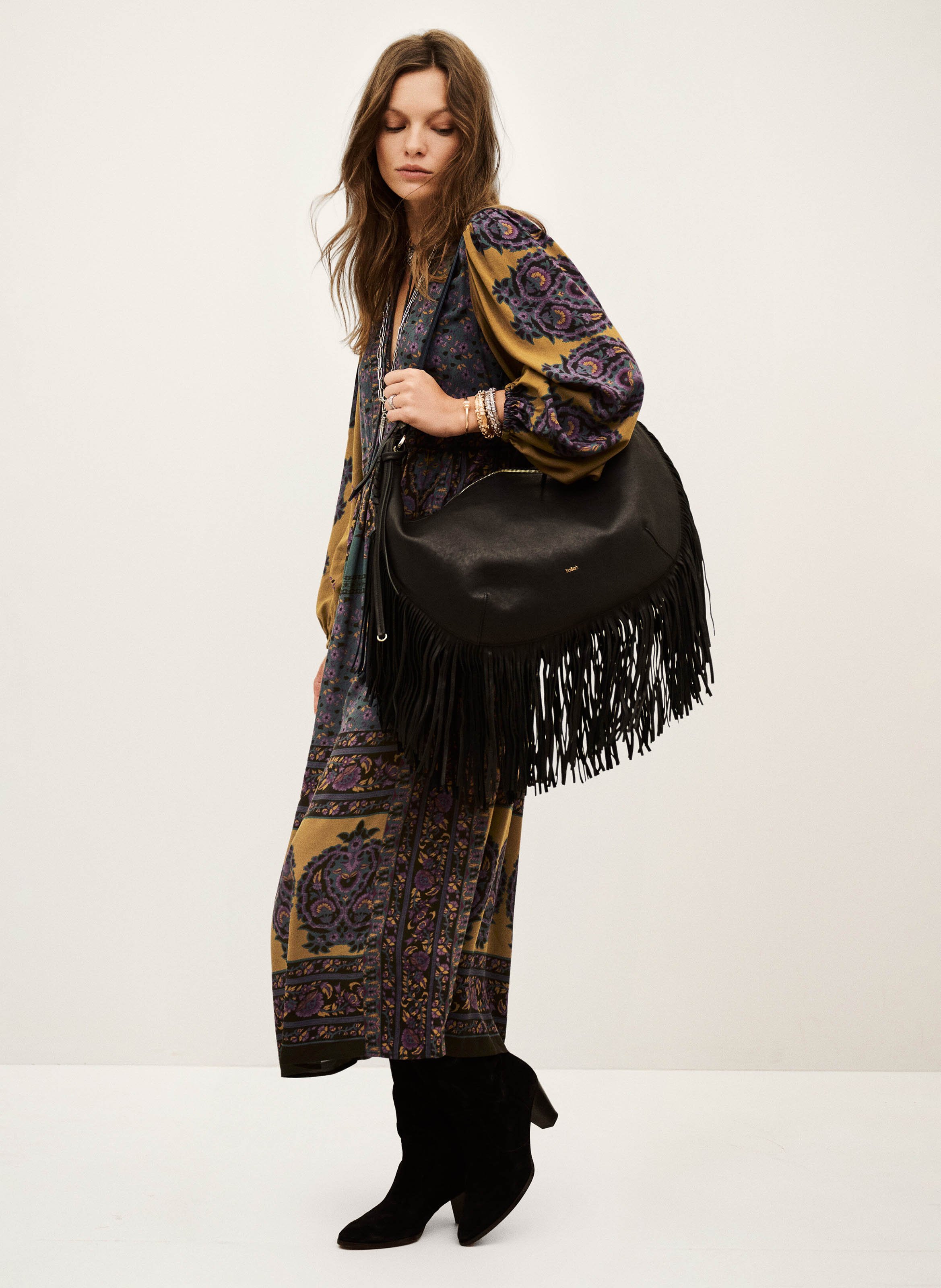 Halflange jurk met print en V-hals BA&SH Bruin