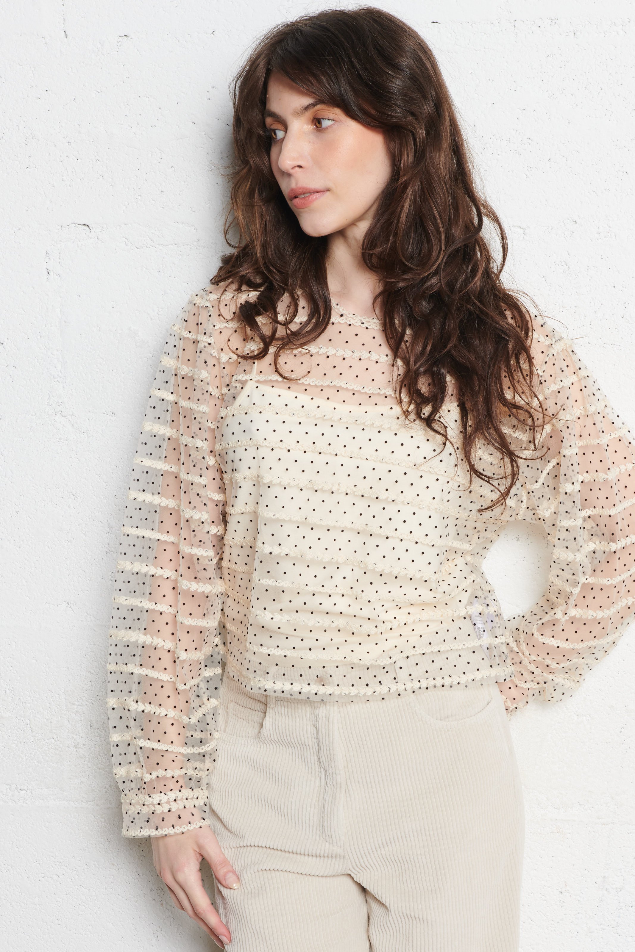 Round-neck polka dot top DES PETITS HAUTS Beige