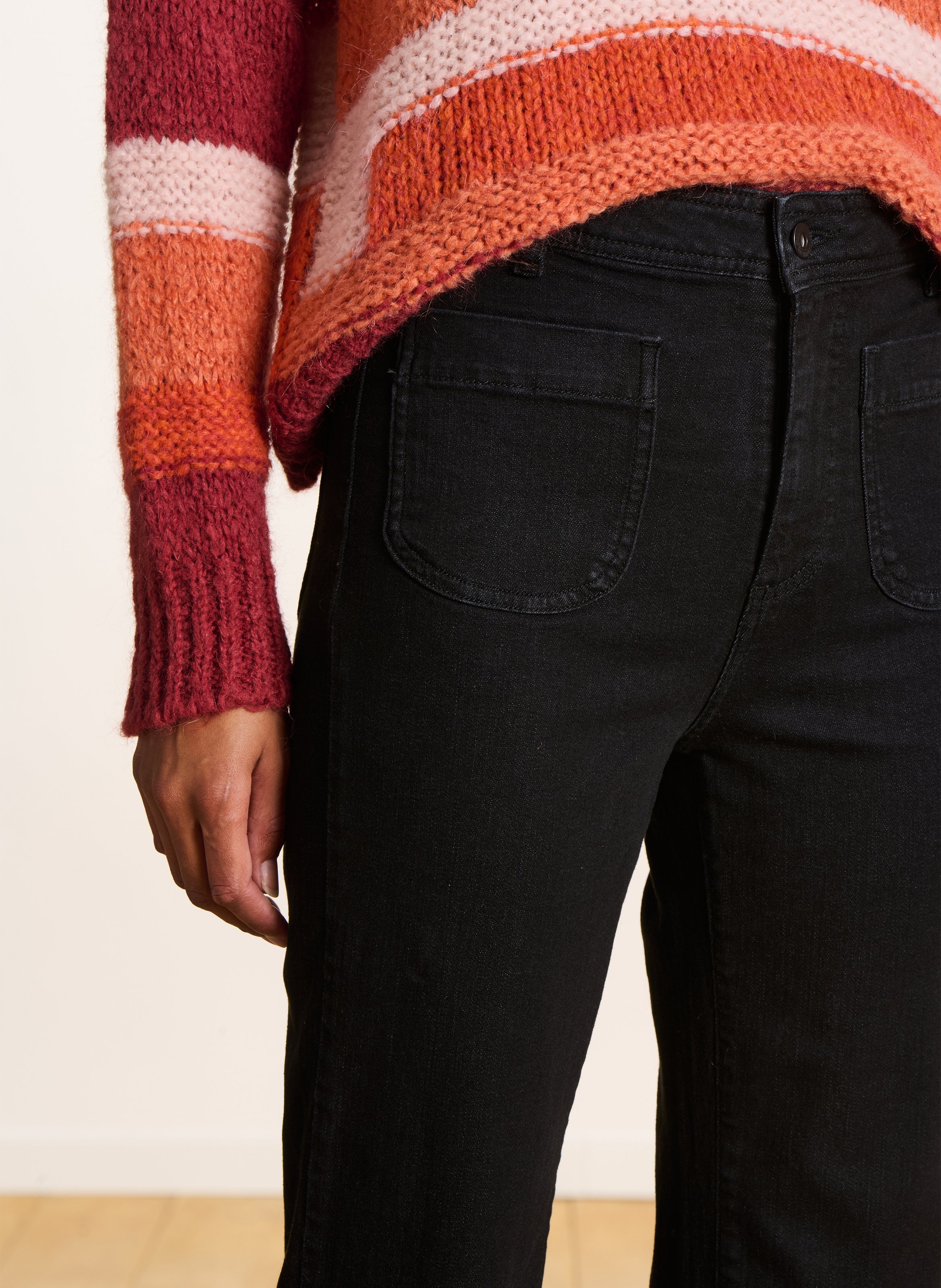 Jean bootcut uni en coton bio mélangé LA FEE MARABOUTEE Noir