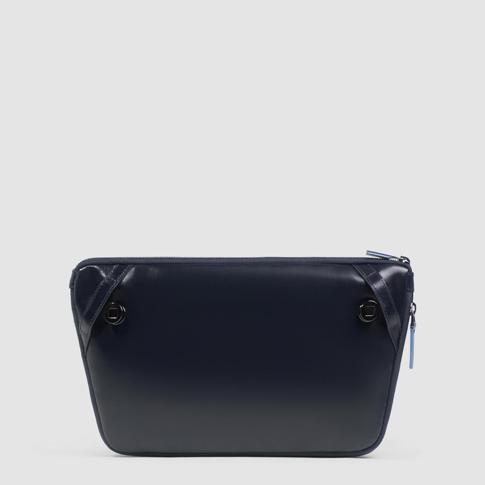 Flat expandable bum bag with repositionable shoulder strap attachments and pocket for airpods® PIQUADRO Blue