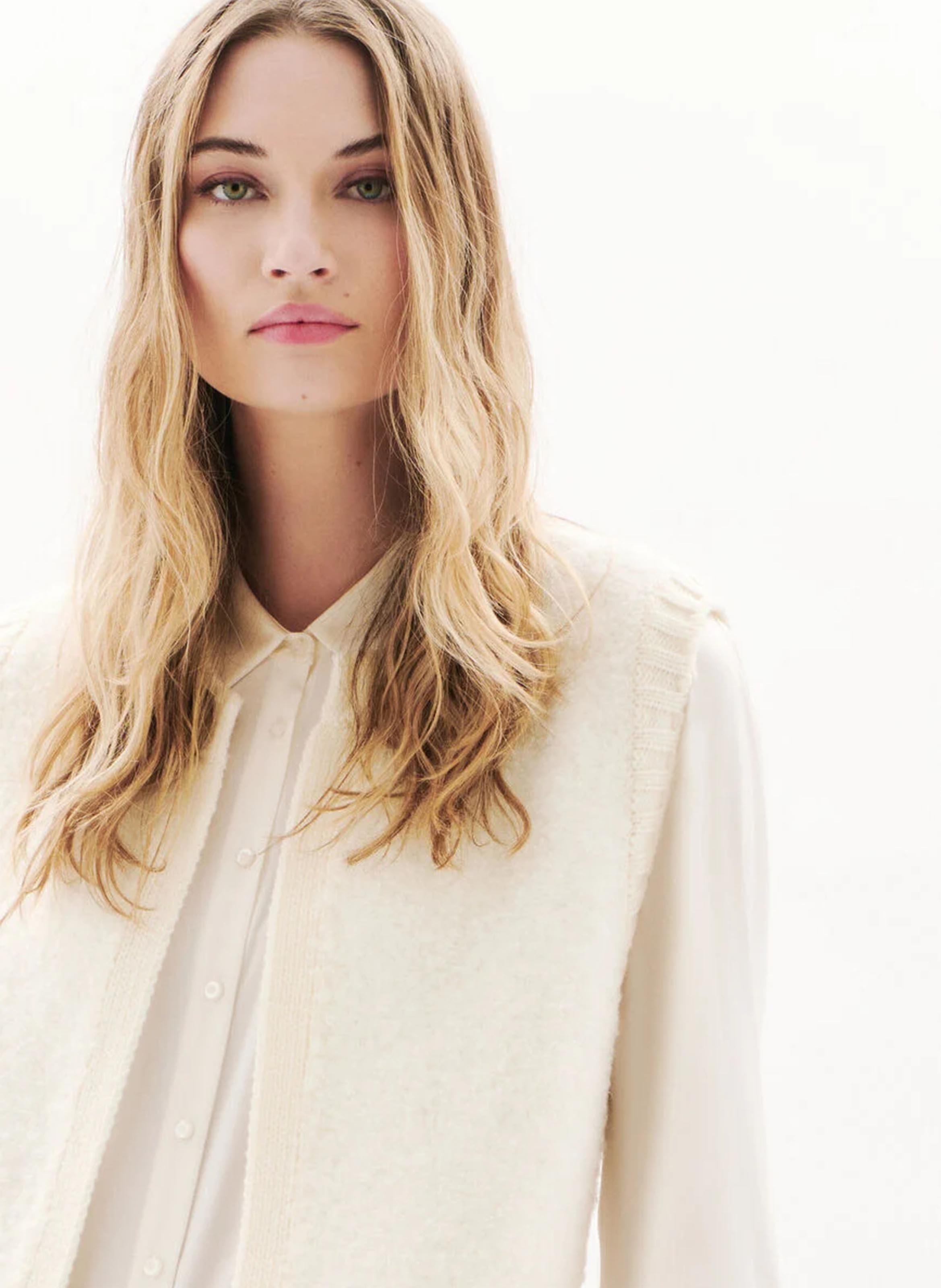 Gilet droit en maille CAROLL Beige