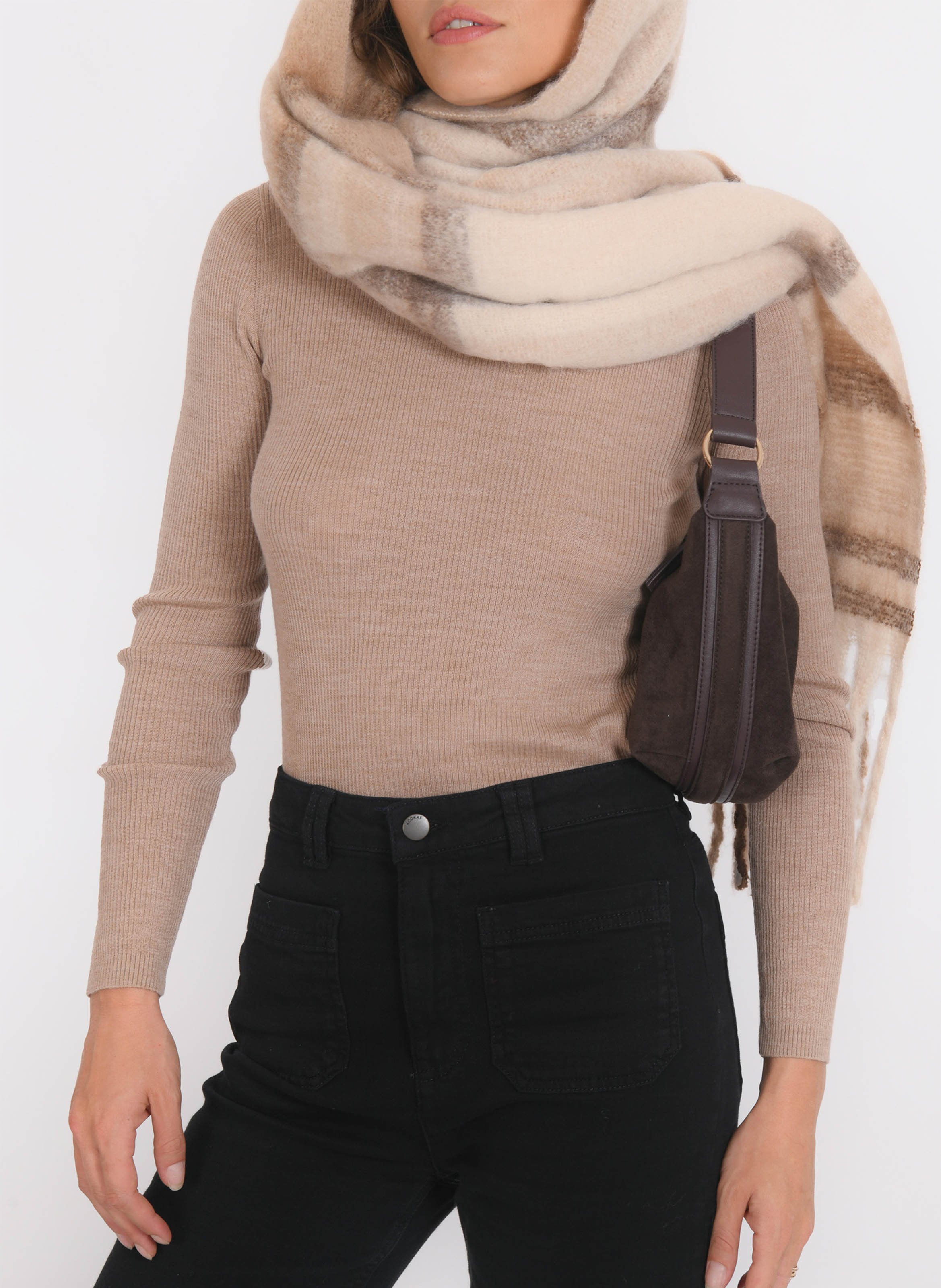 Sjaal met print en franjes KOOKAI Beige