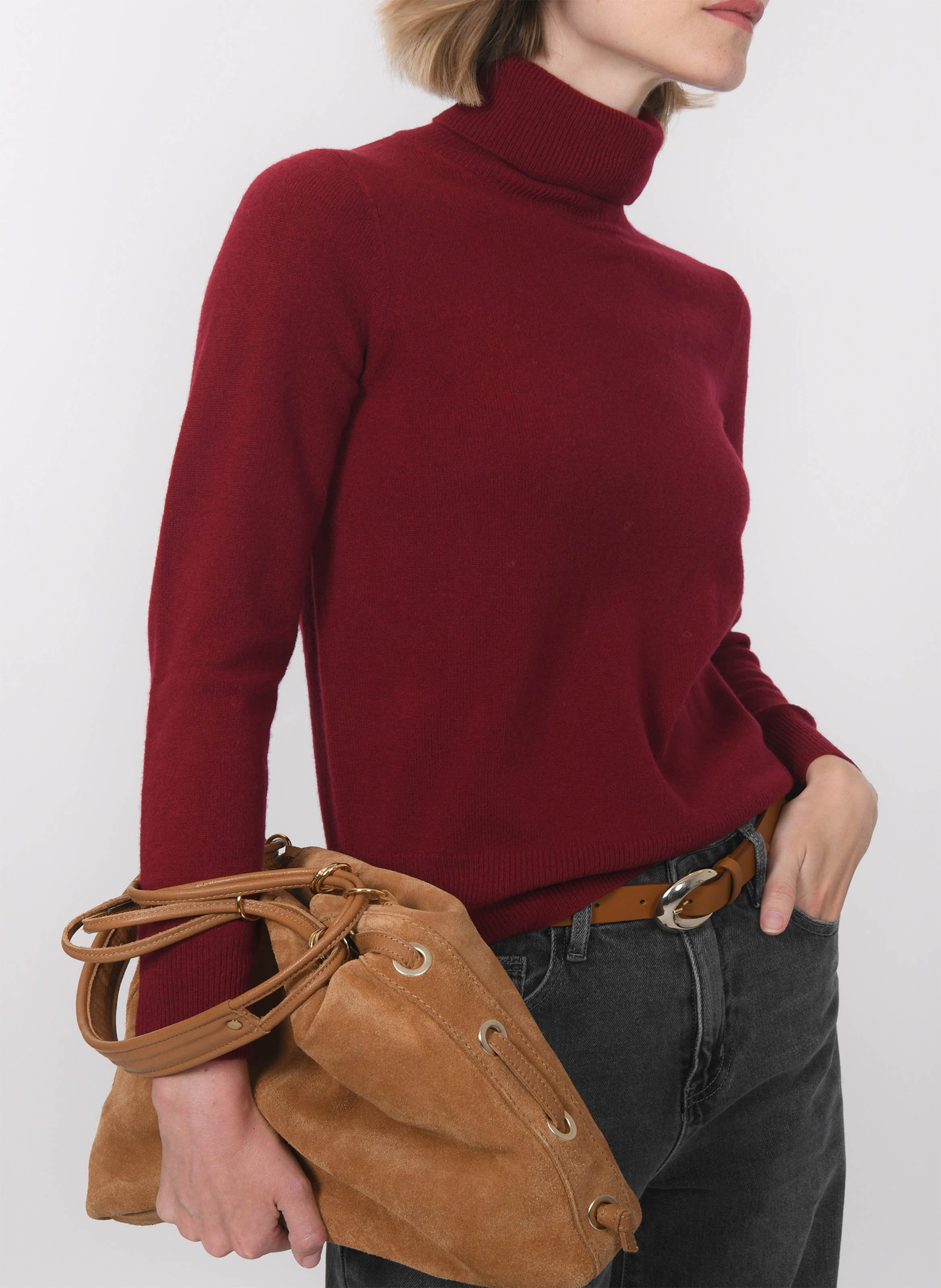 Pull col roulé uni en laine et cachemire KOOKAI Rouge