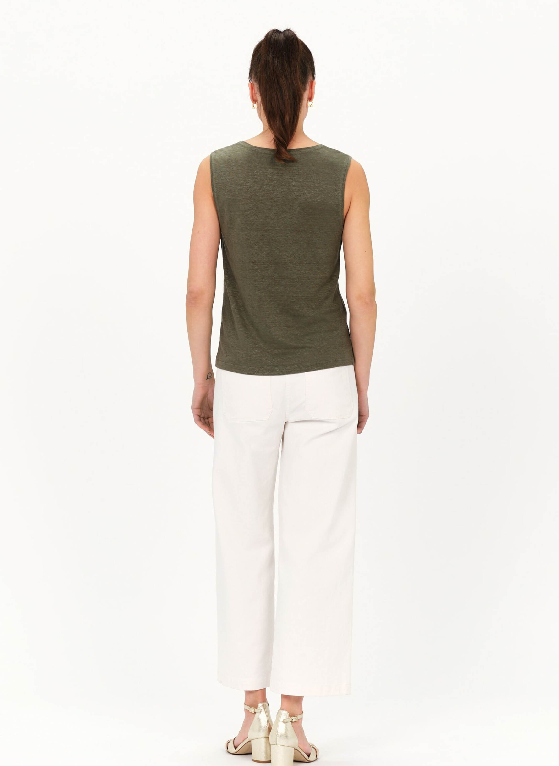 Linen V-neck T-shirt Green