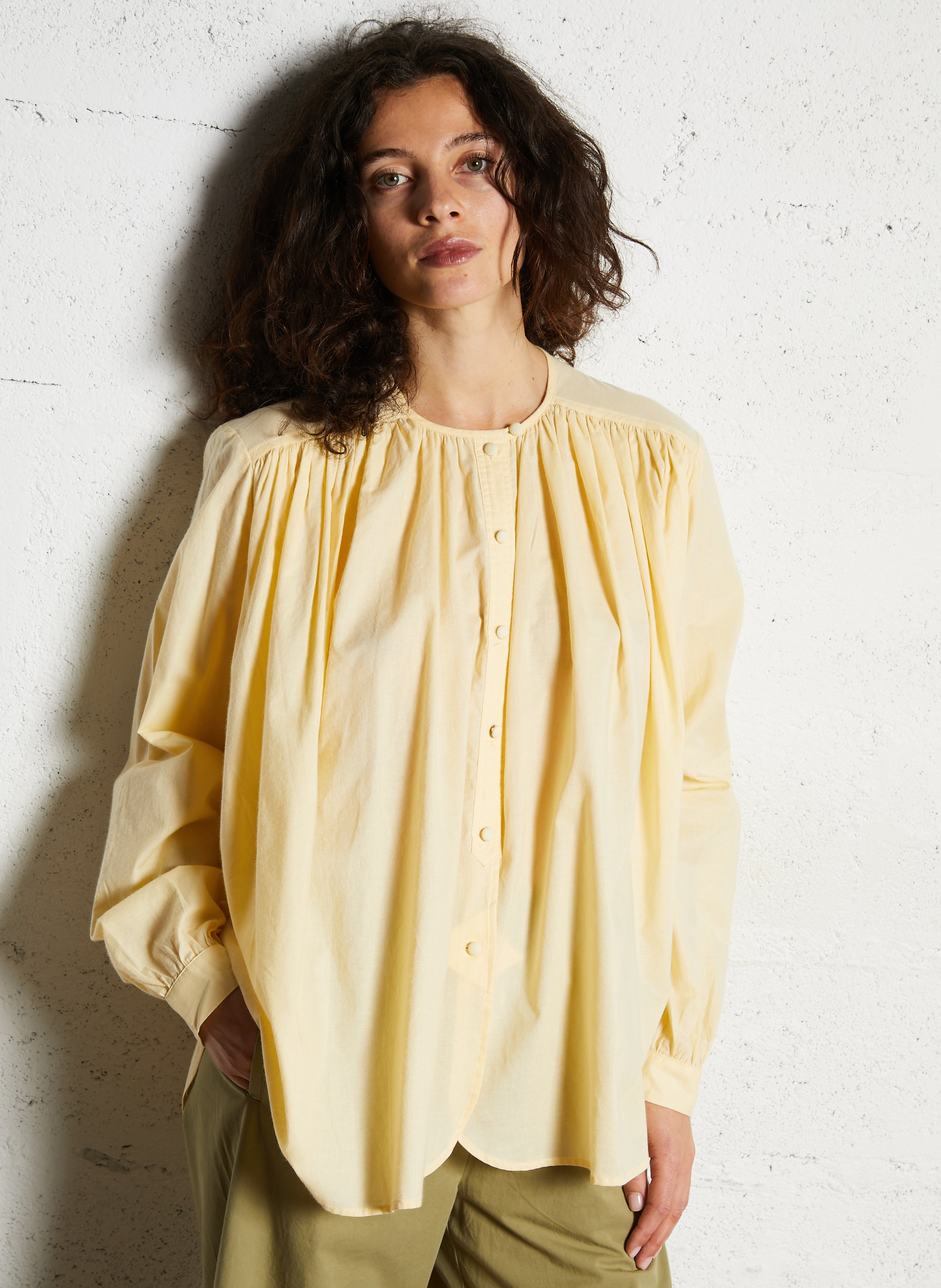 Loose-fit cotton shirt with round neck JC SOPHIE Yellow