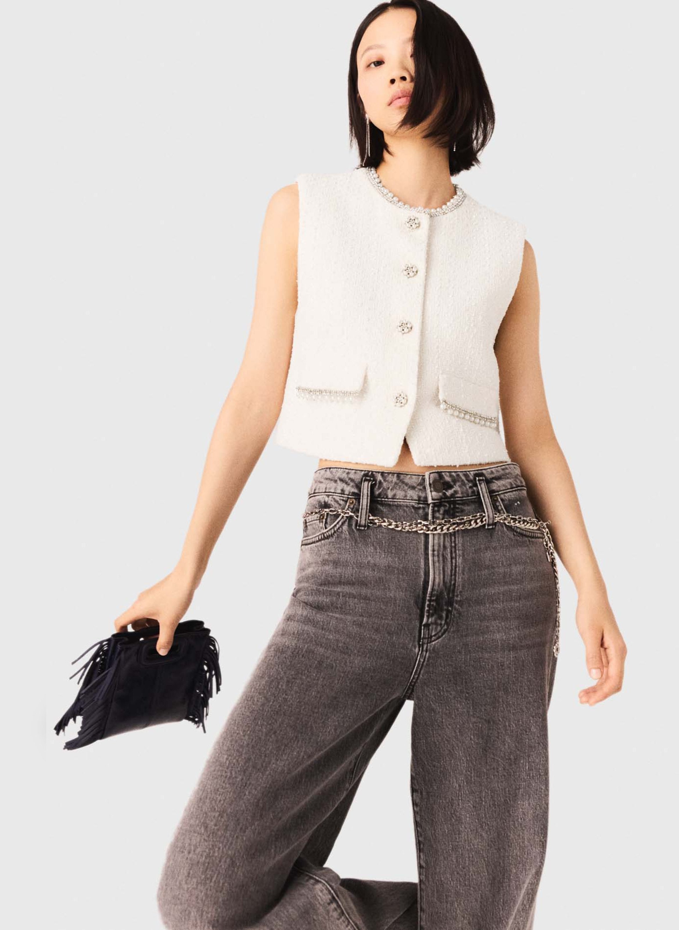 Round-neck cotton-blend cardigan MAJE Beige