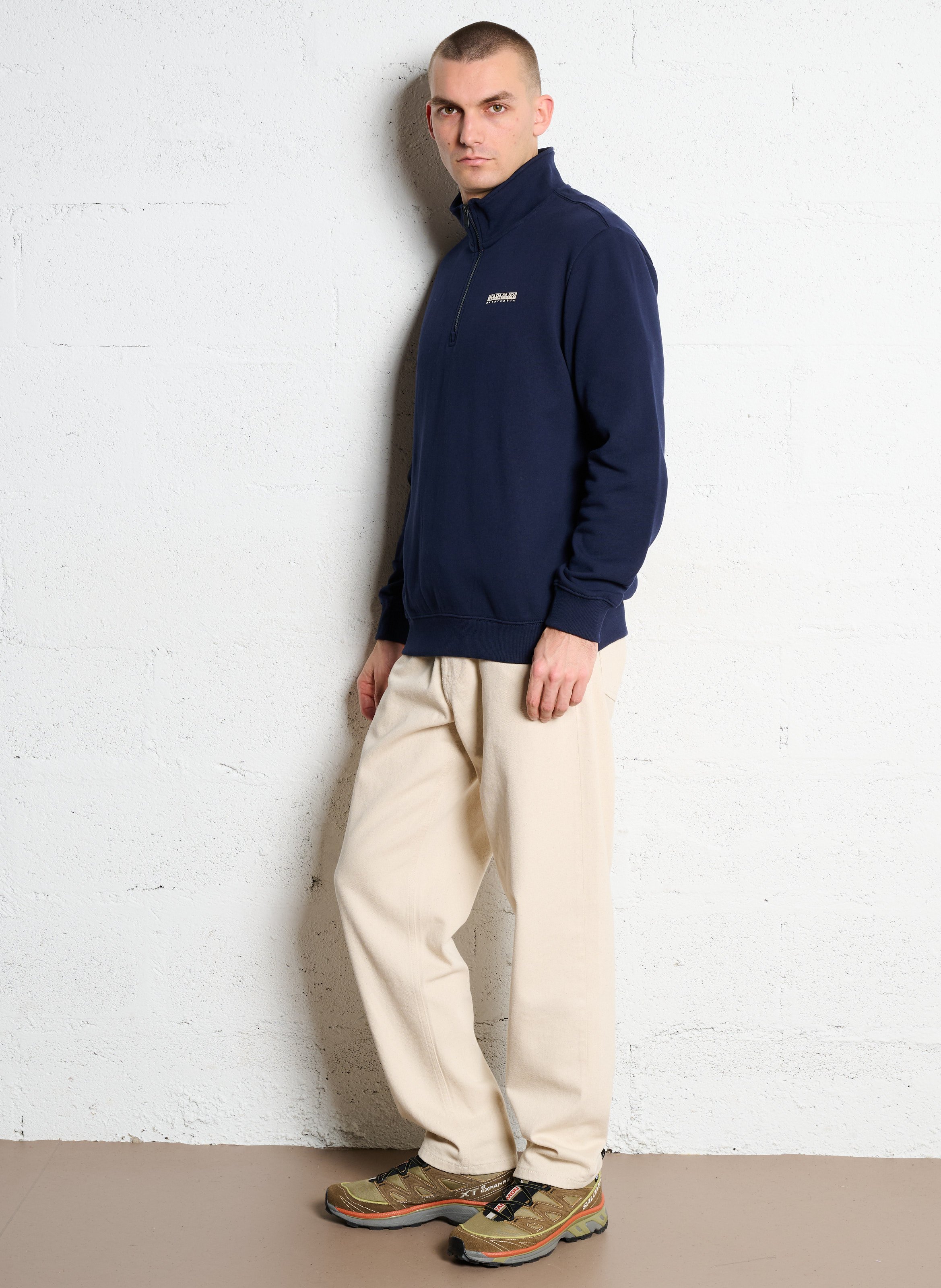 Sweat droit col montant en coton NAPAPIJRI Bleu