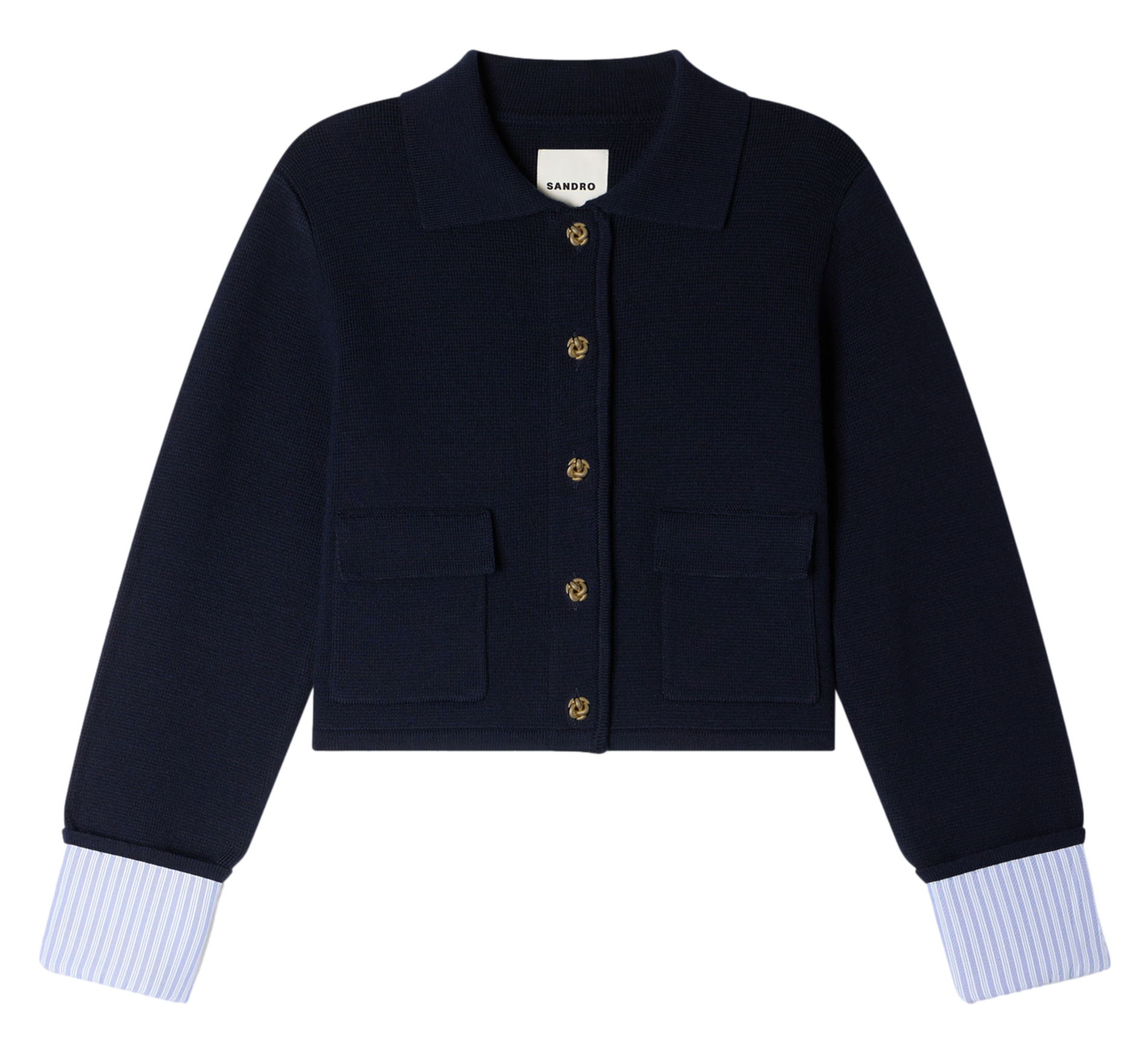 Kort vest met gestreept detail van gemengde wol SANDRO Blauw