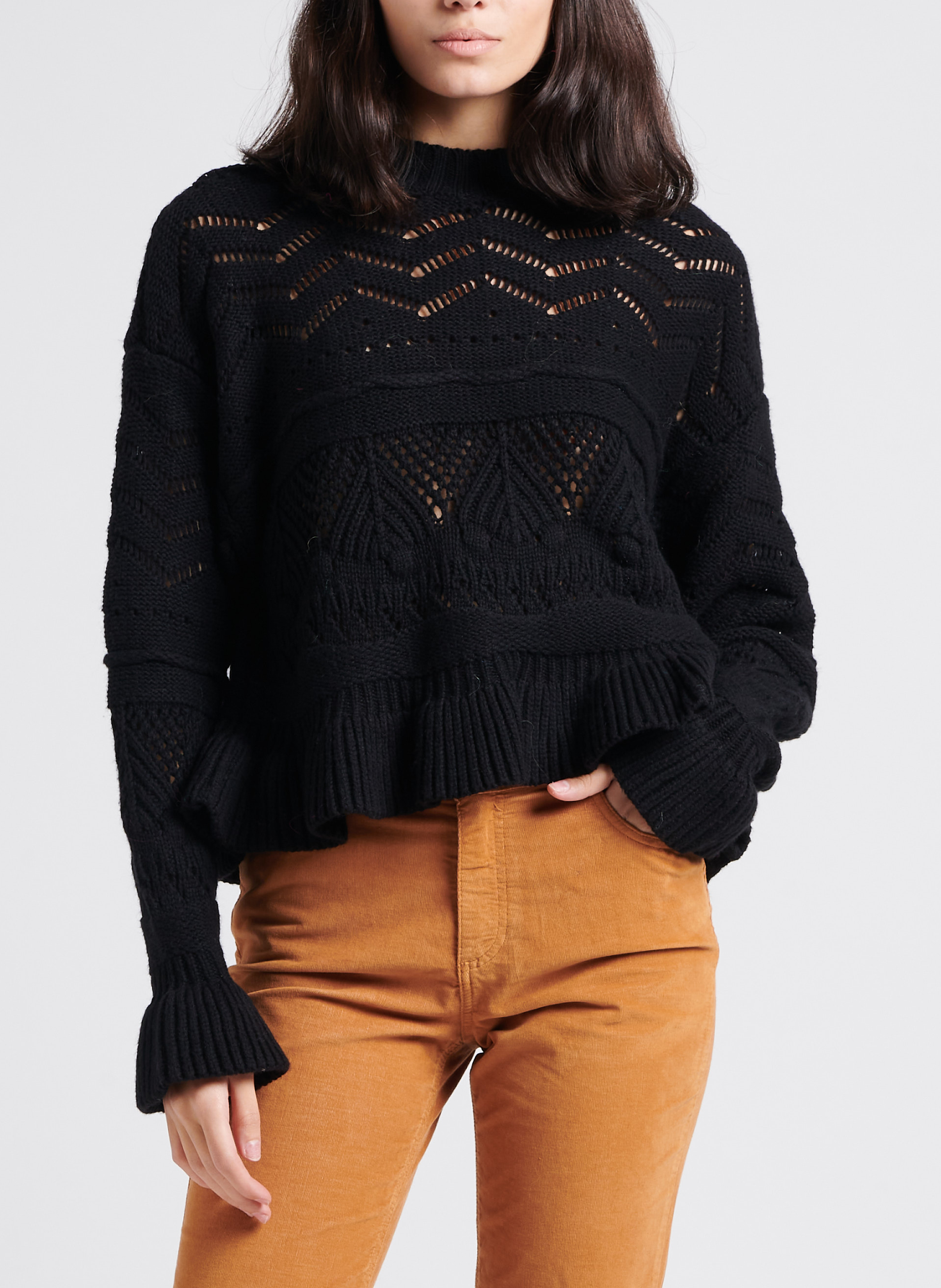 Rechte trui van katoen- en wolmix met ronde hals VILA Zwart