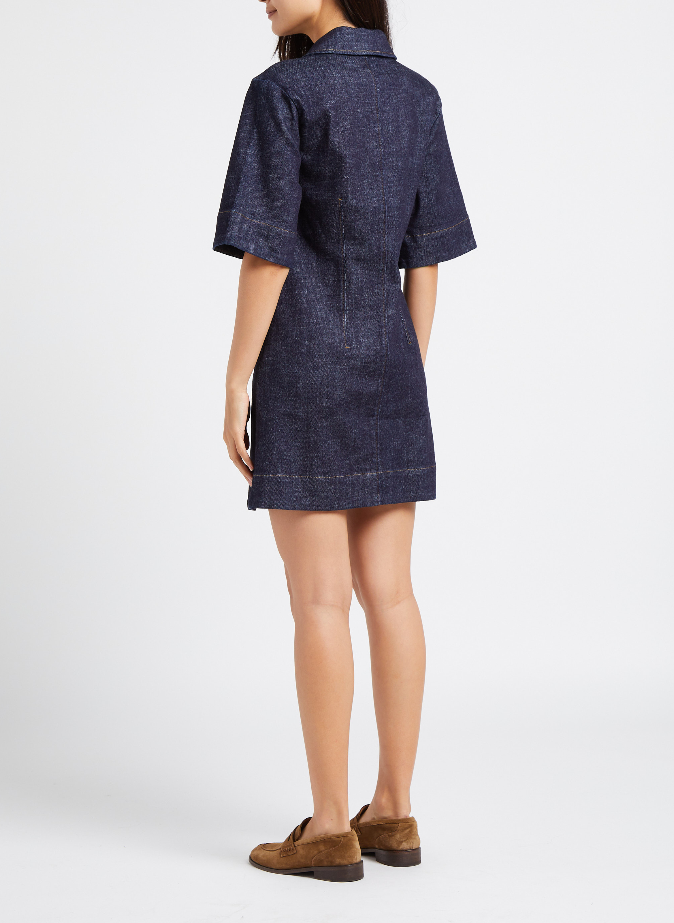 Korte jurk van stretchkatoen met puntkraag MAISON LABICHE Blauw