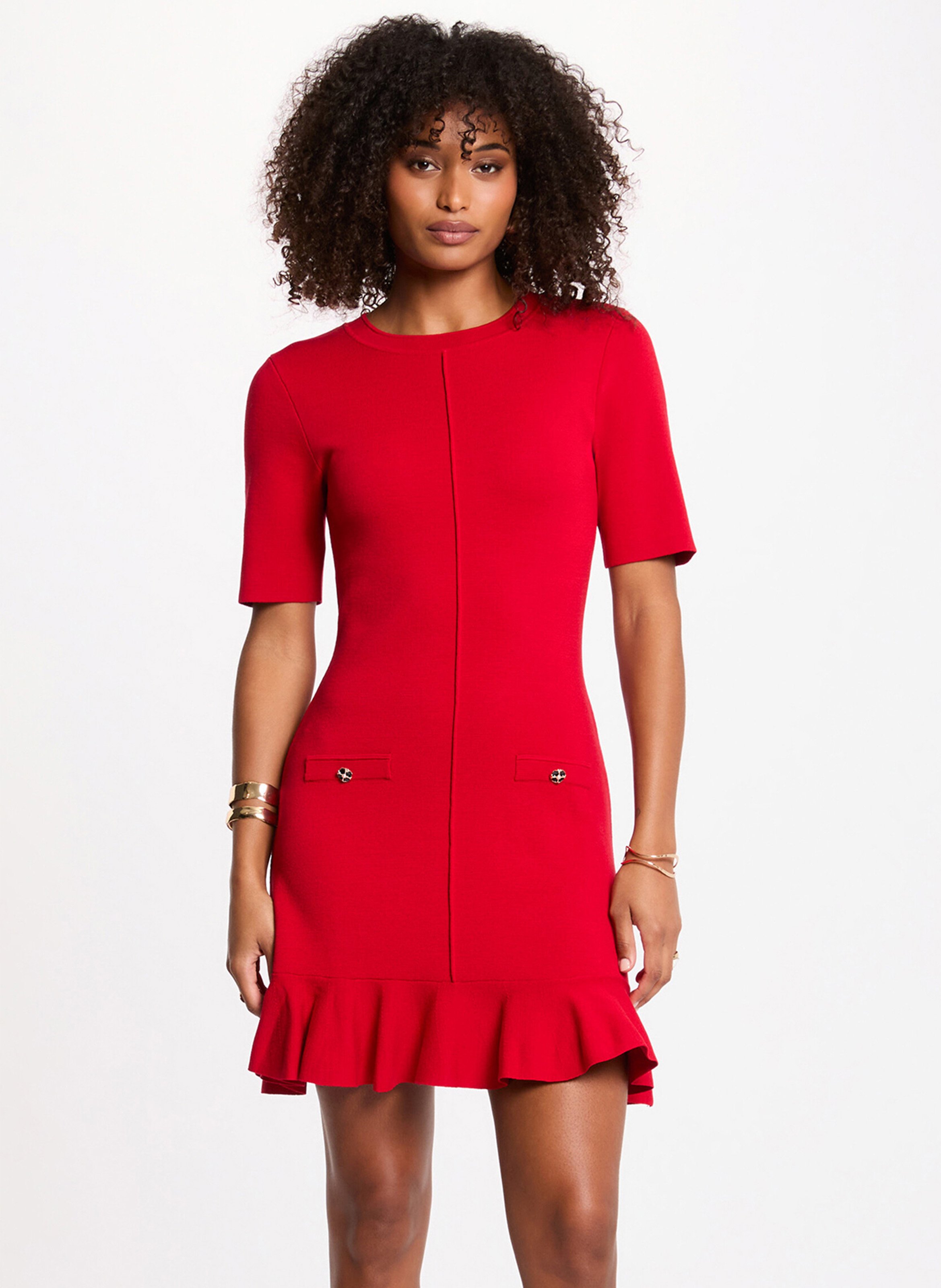 Robe cintrée manches courtes unie MORGAN Rouge