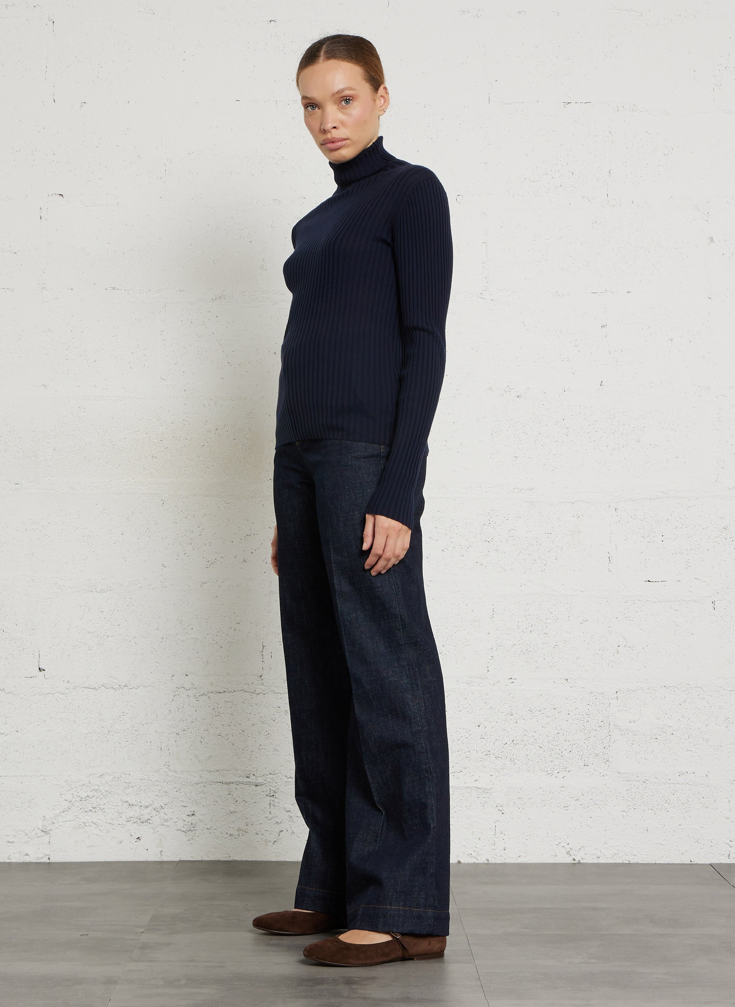 High-waisted raw denim straight-leg pants SOEUR Blue