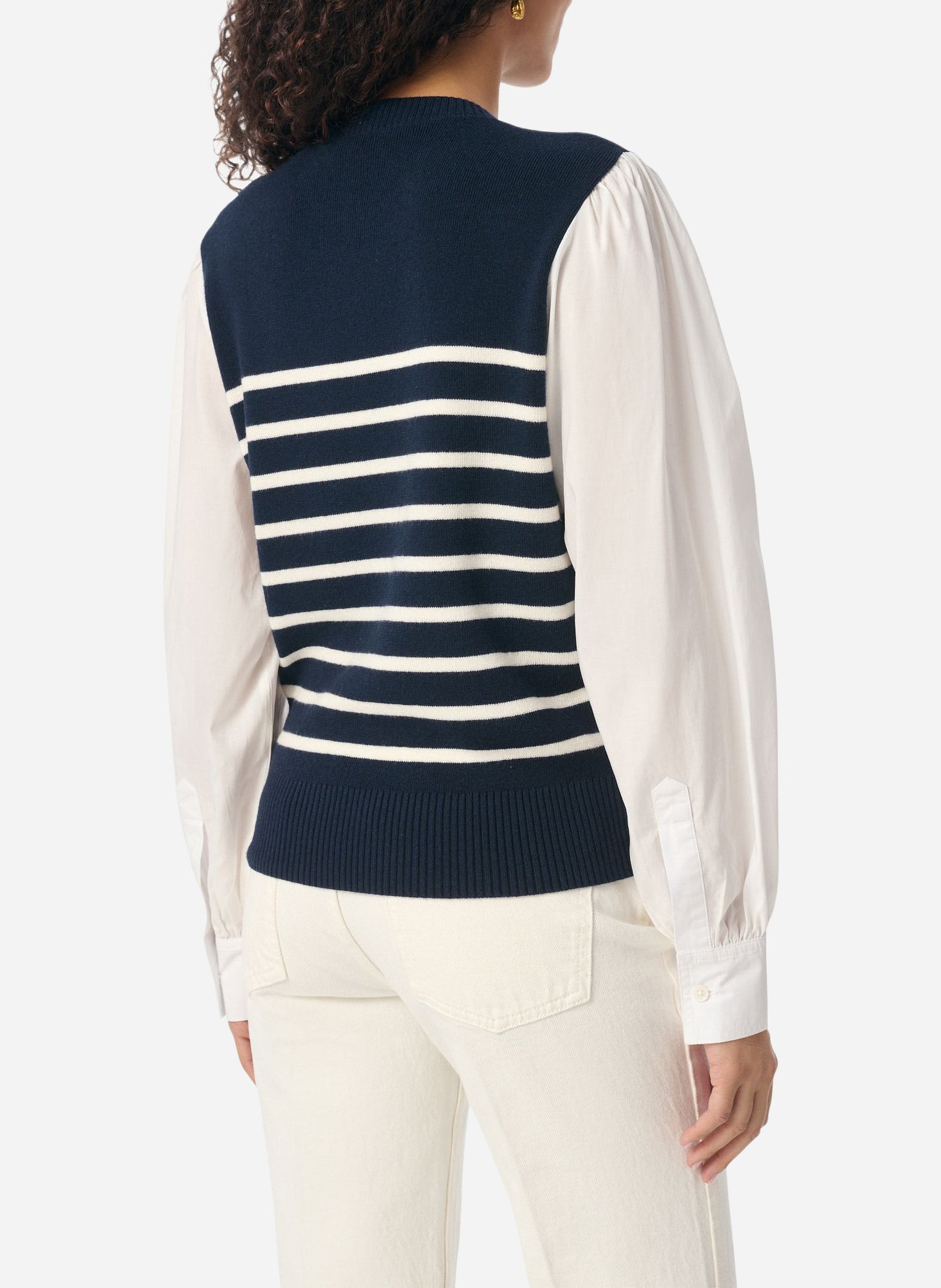 Striped wool sweater with cotton sleeves VANESSA BRUNO Blue