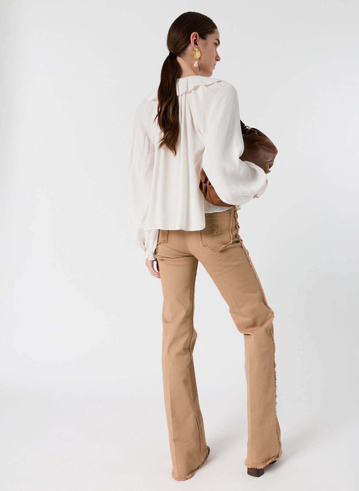 Weites V-Ausschnitt-Top mit Volants in Unifarben GERARD DAREL Beige