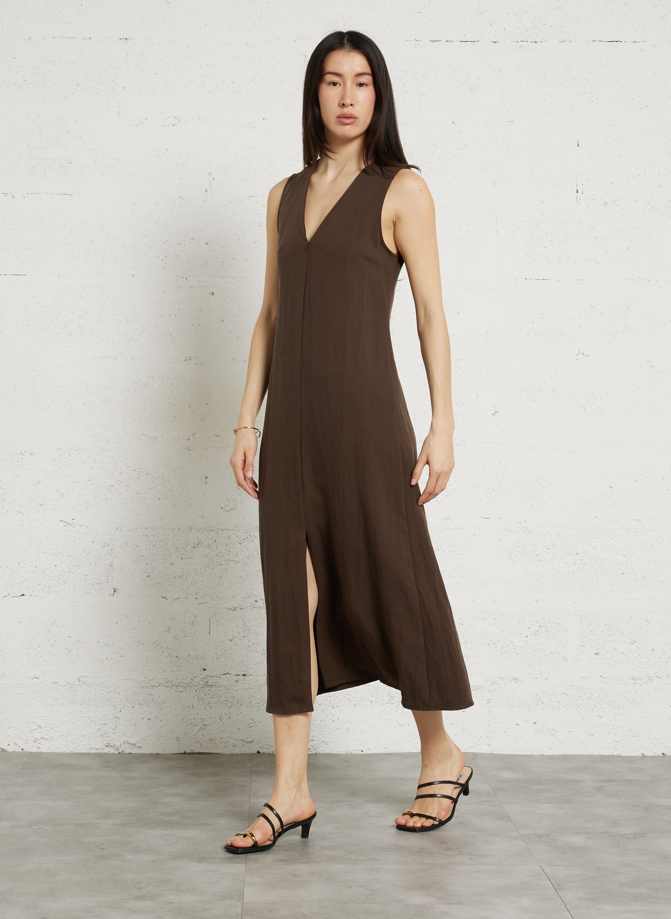 Robe midi col V LA PETITE ETOILE Brown