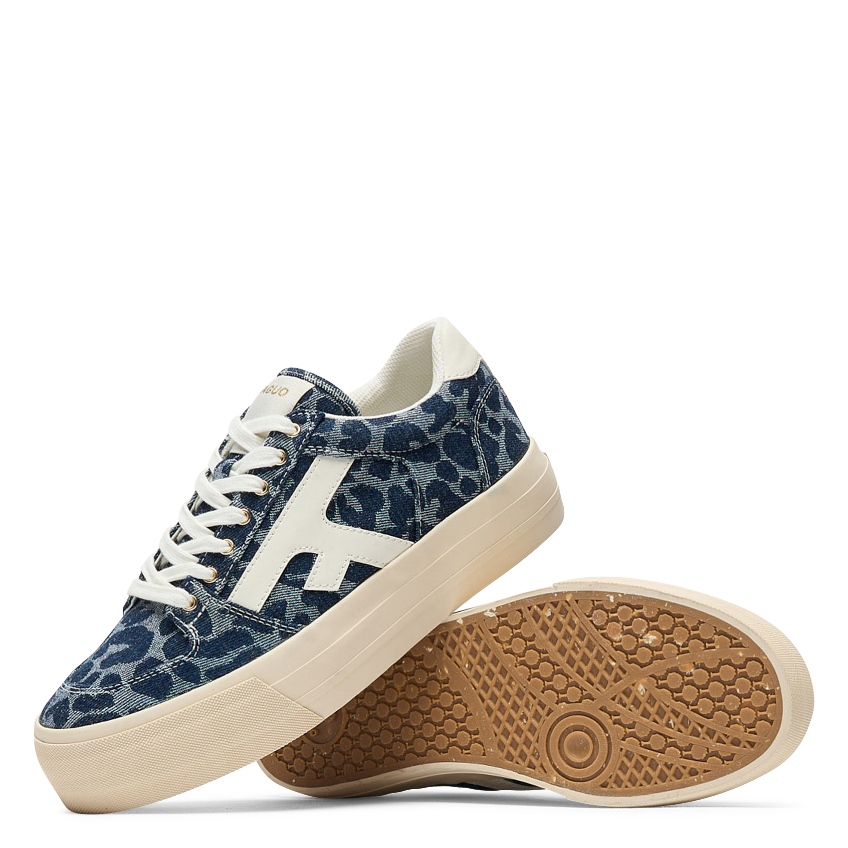 Leopard print denim wedge sneakers FAGUO Blue