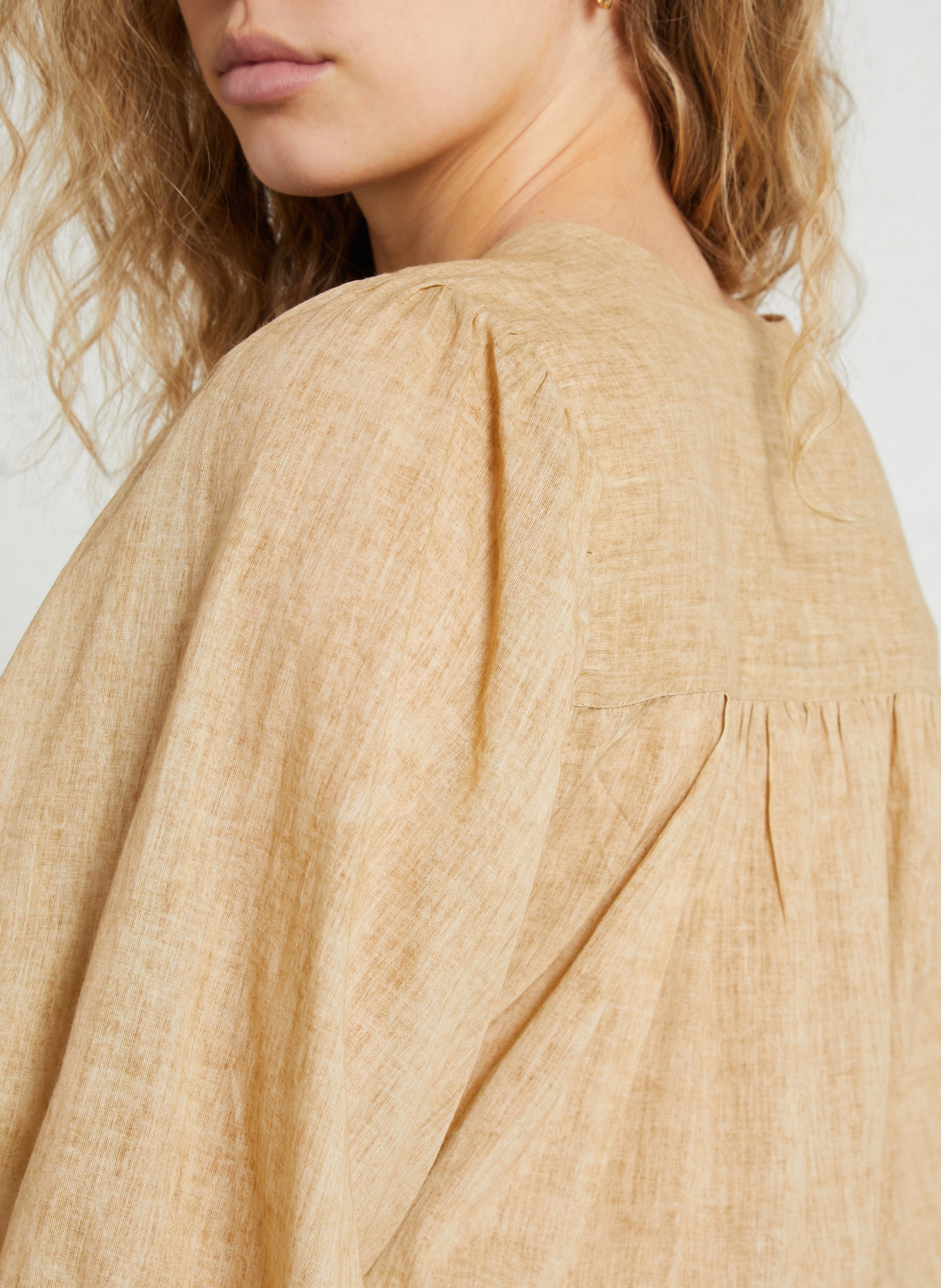 Oversized V-neck cotton blouse MES DEMOISELLES Beige