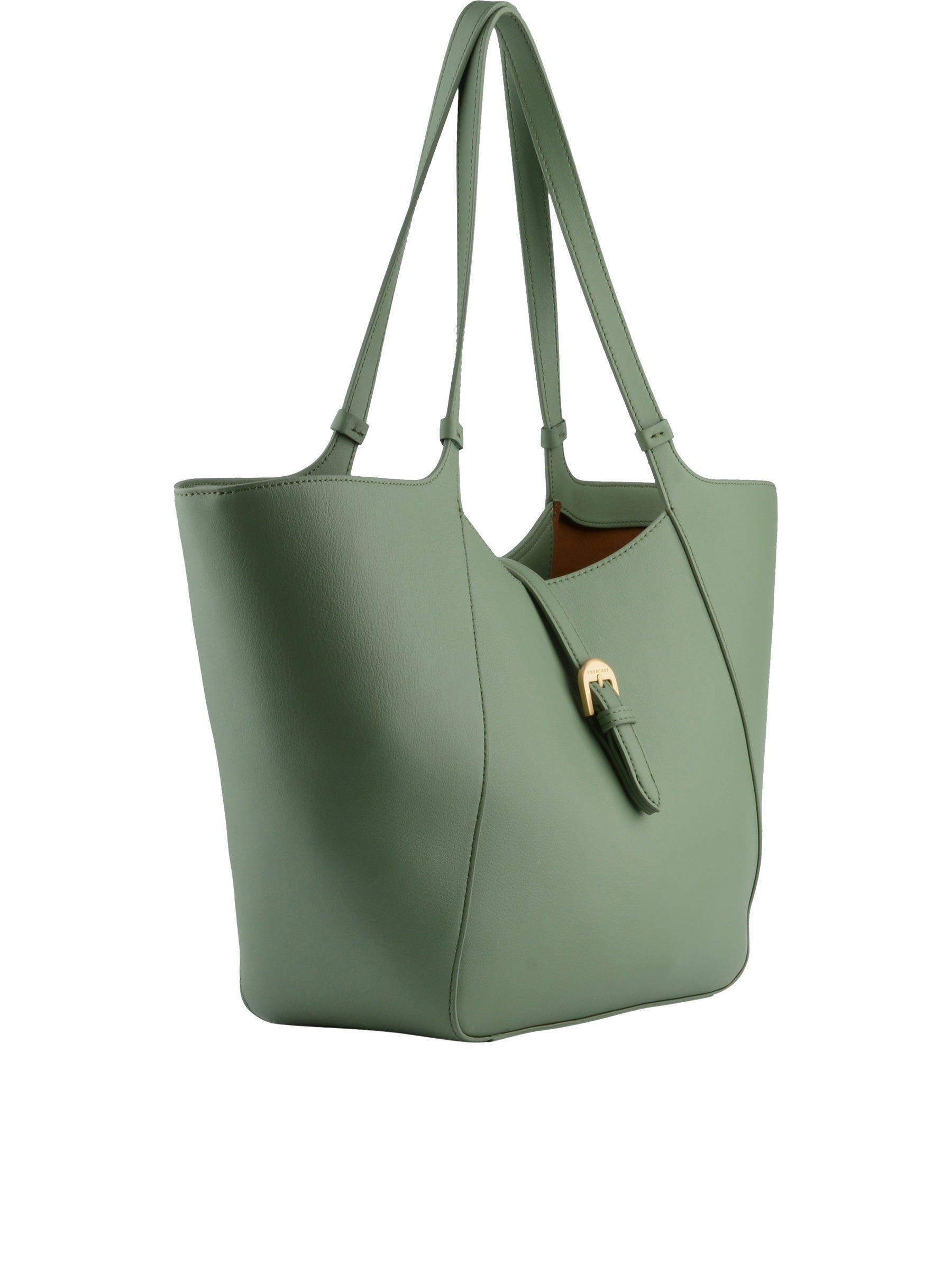 Cowhide leather tote bag POURCHET Green
