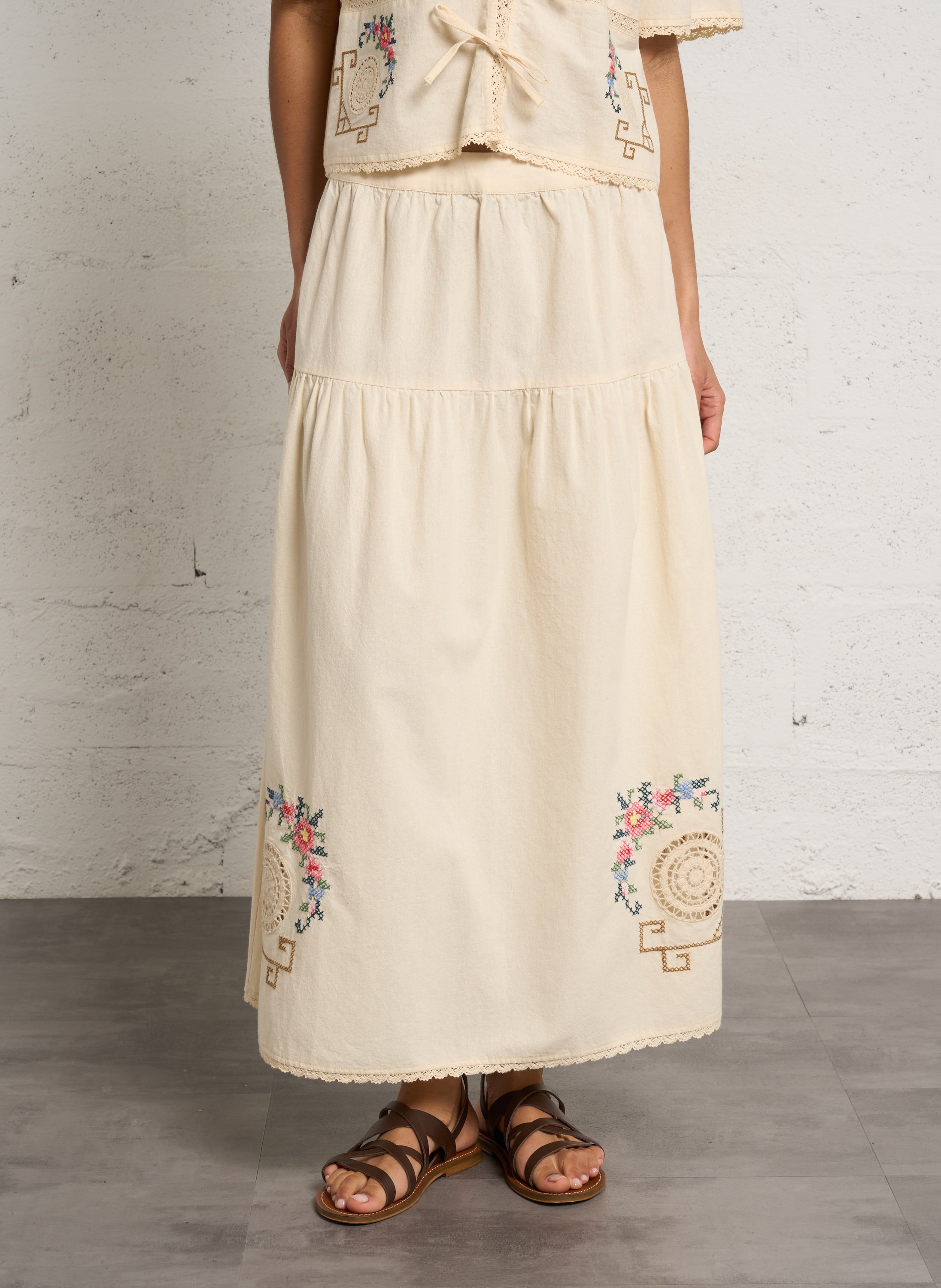 Ausgestellter Maxirock aus Baumwolle THE NEW SOCIETY Beige