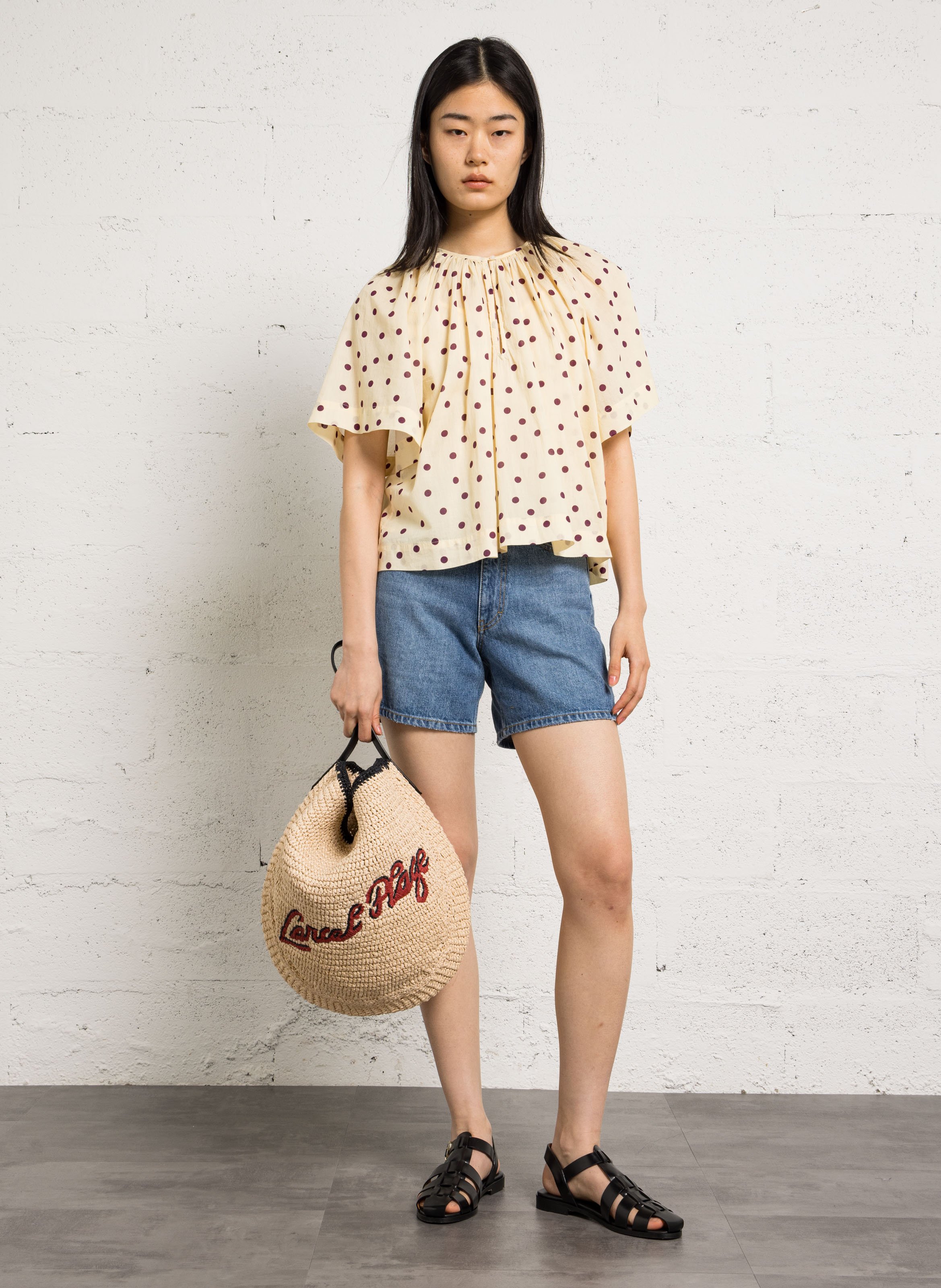 Straw tote bag LANCEL Beige