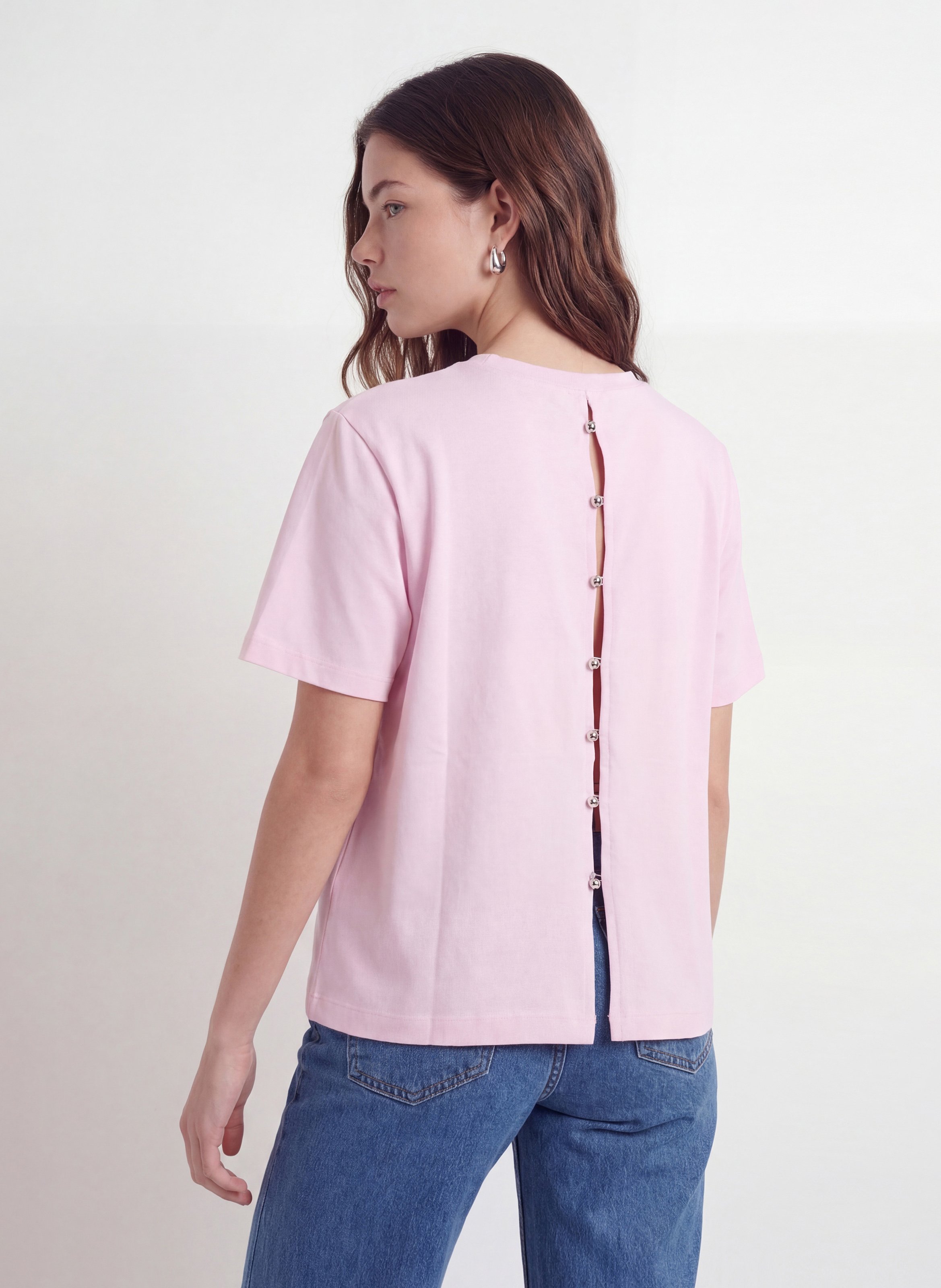 Tee-shirt droit uni à dos boutonné KOOKAI Rose
