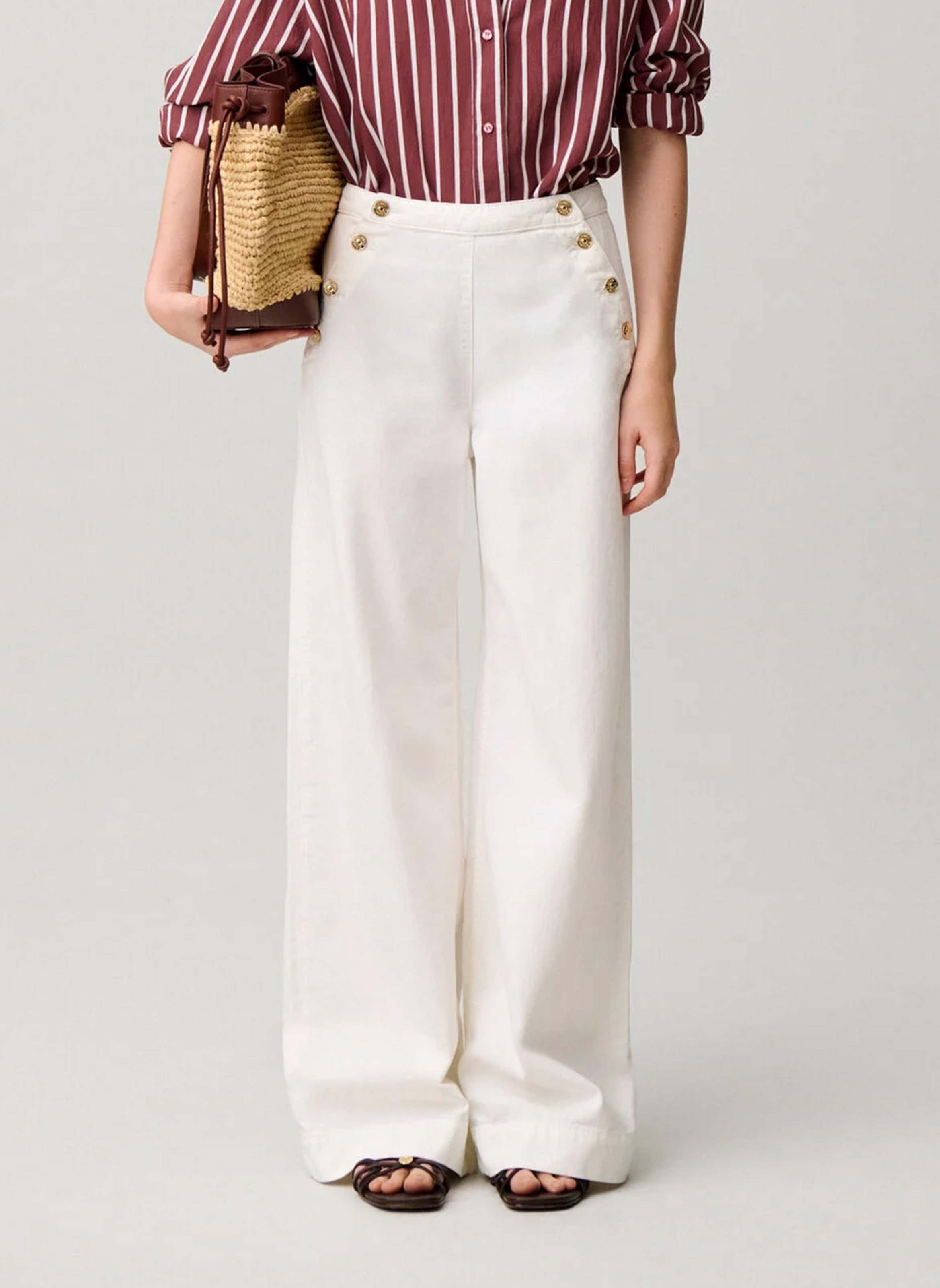 Wijde broek met denim overgooier. CLAUDIE PIERLOT Beige