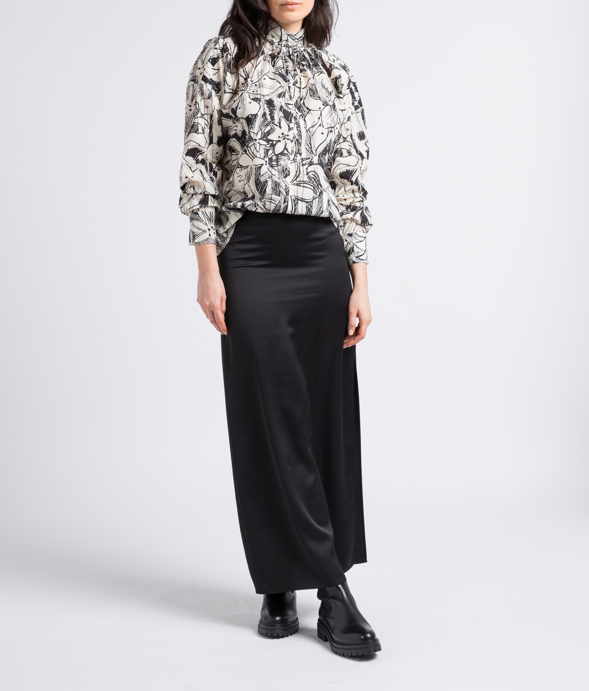 Langer, satinierter Rock mit Schlitz MAX&Co. Schwarz