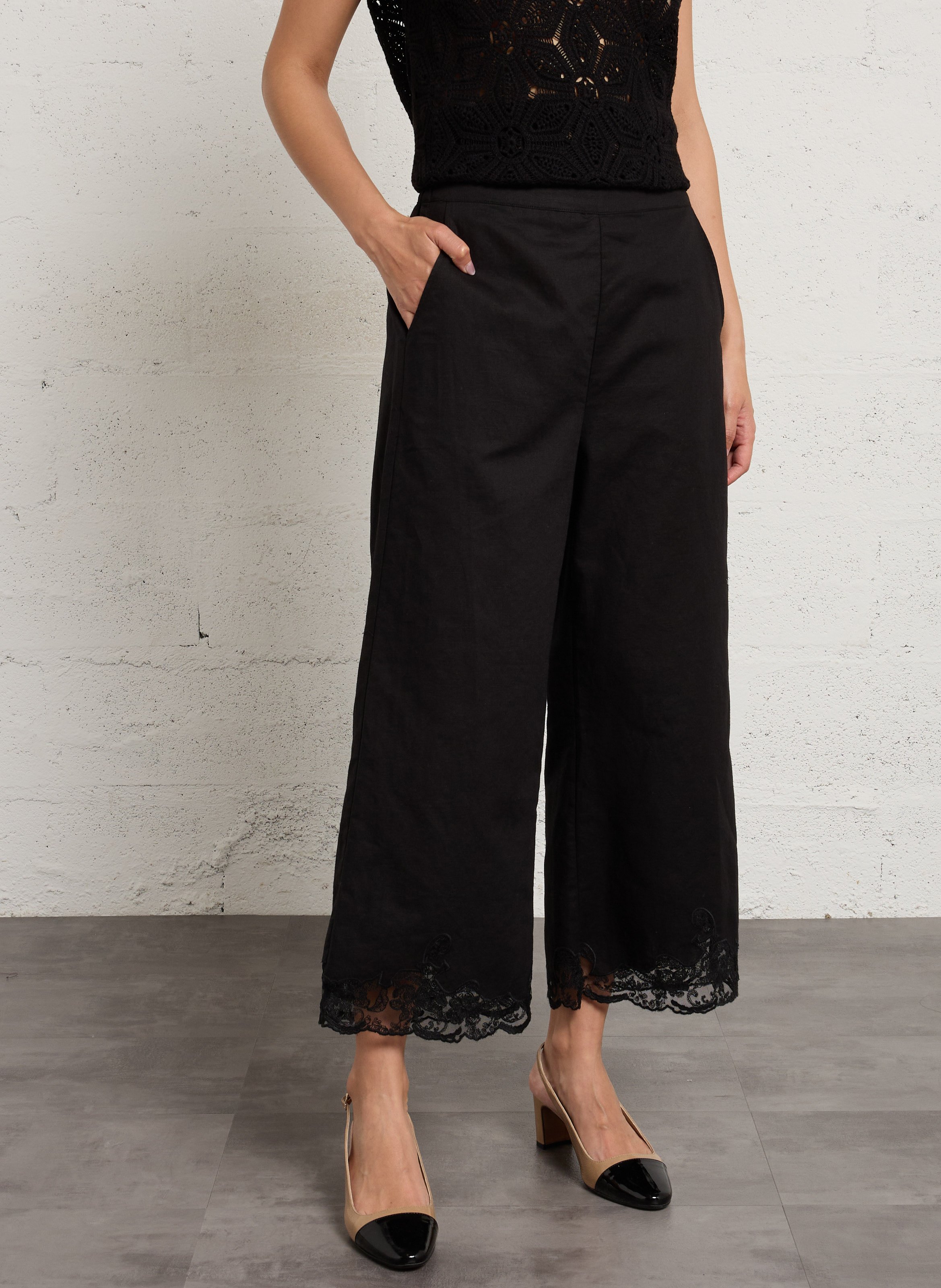Wide-leg pants in linen and cotton blend SUD EXPRESS Black