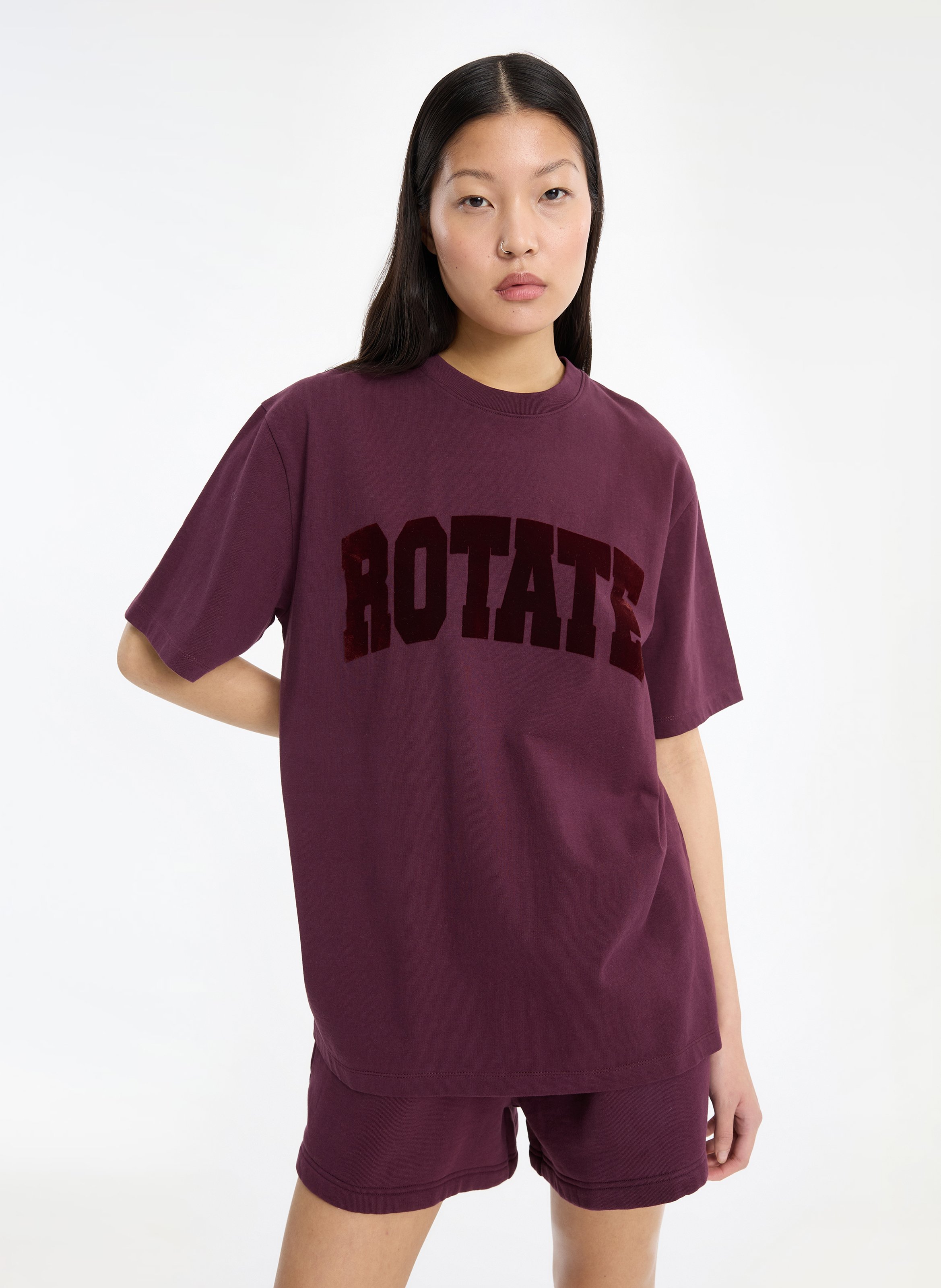 Tee-shirt inscription en coton bio ROTATE Prune