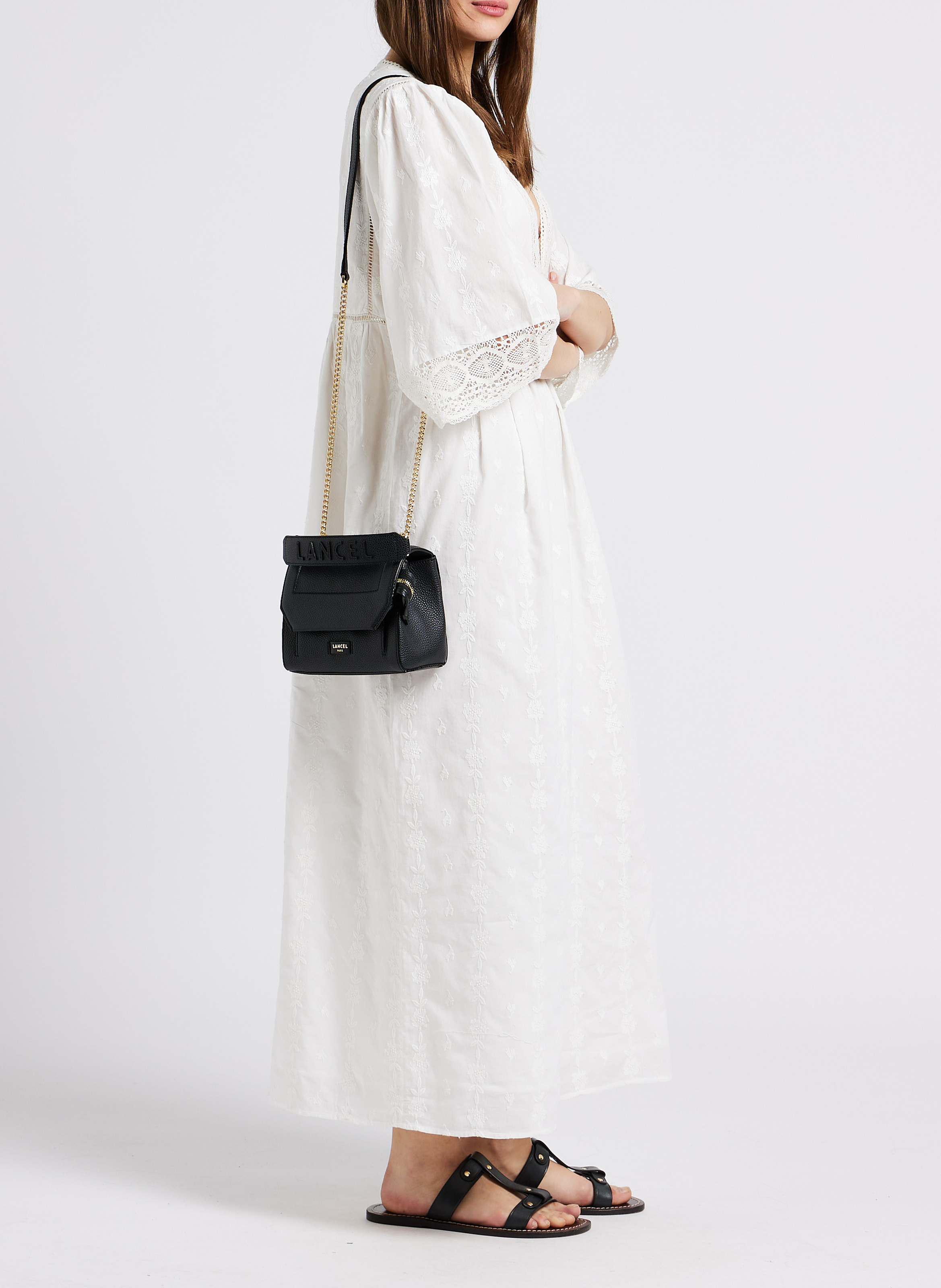 Small grained leather bag with flap LANCEL Black