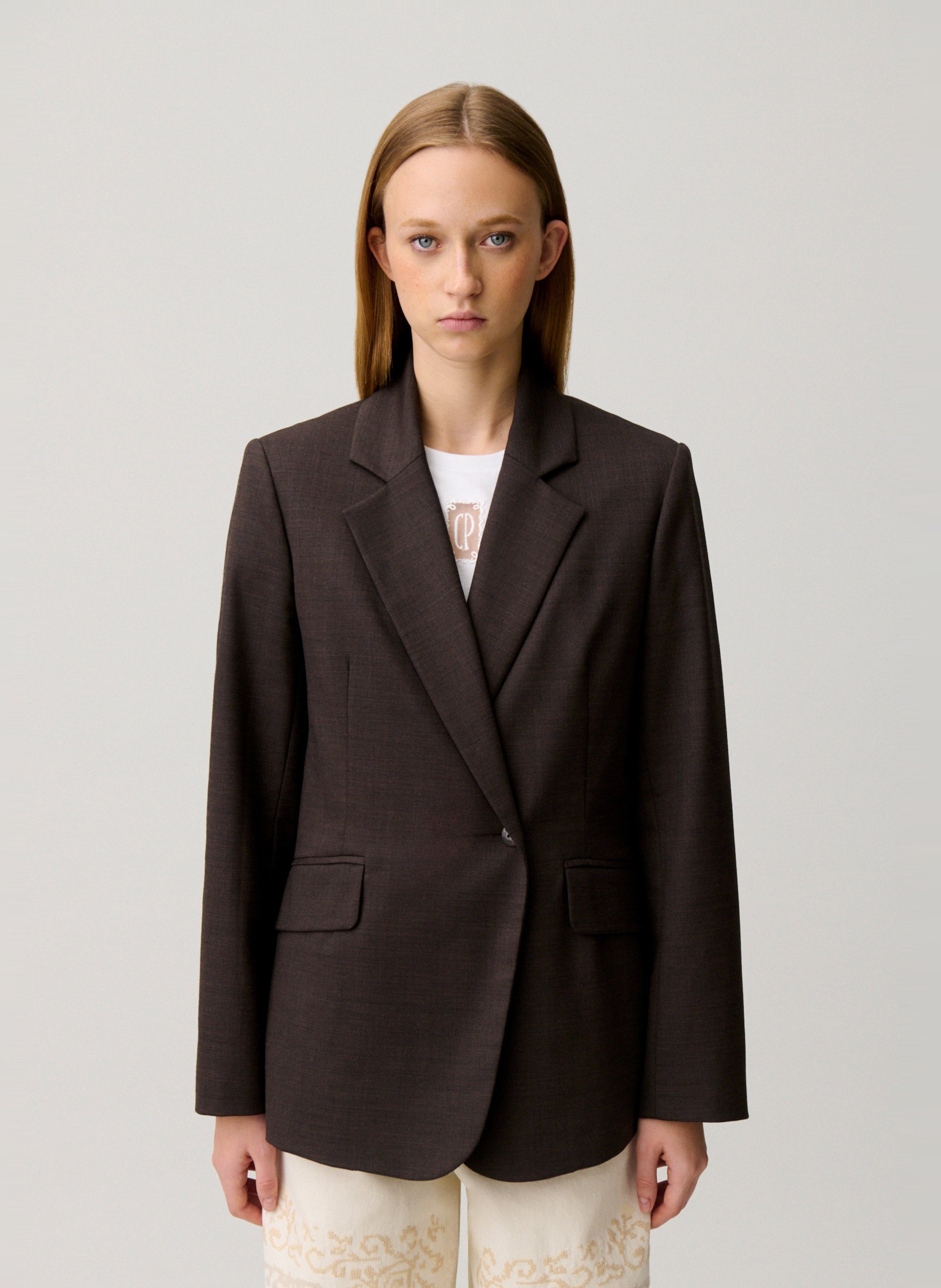 Blazer van effen gemengde wol CLAUDIE PIERLOT Bruin