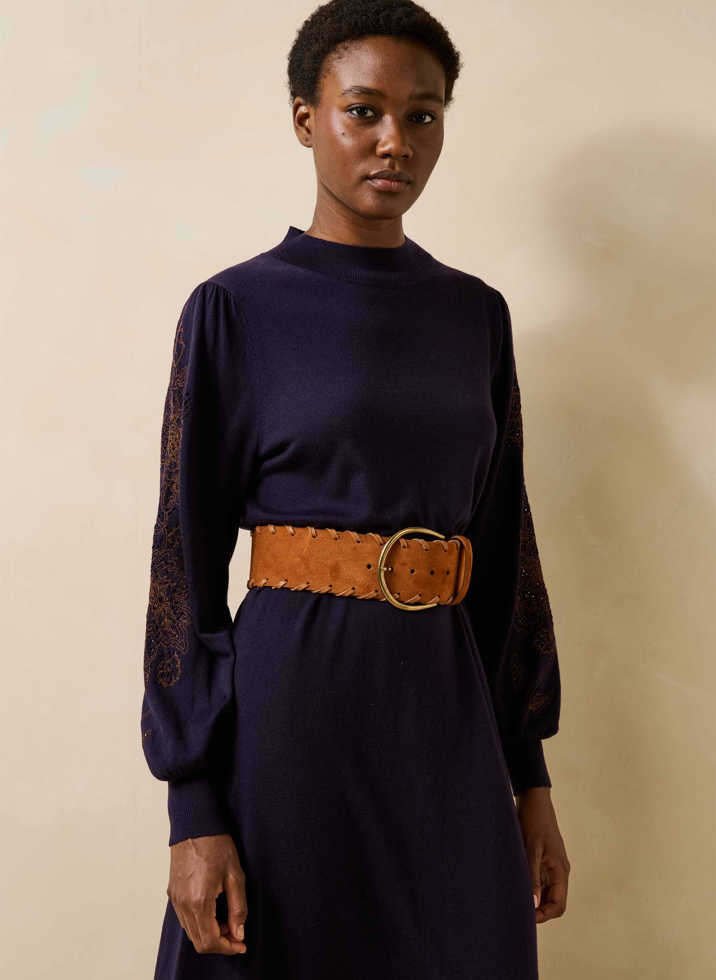 Large leather buckle belt LA FEE MARABOUTEE Brown