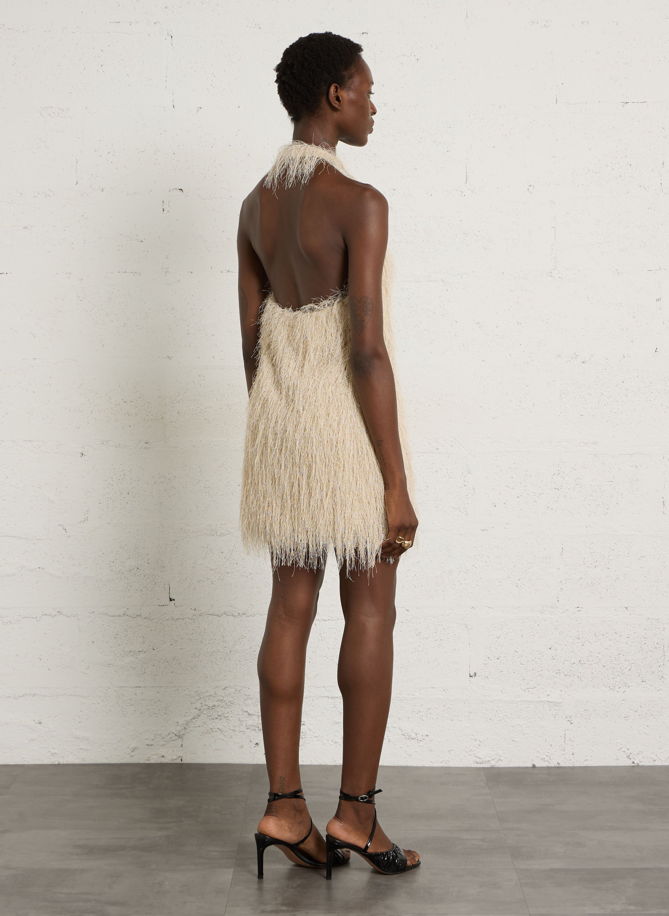 Kurzes Kleid aus ausgefranstem Stoff LIU JO Beige