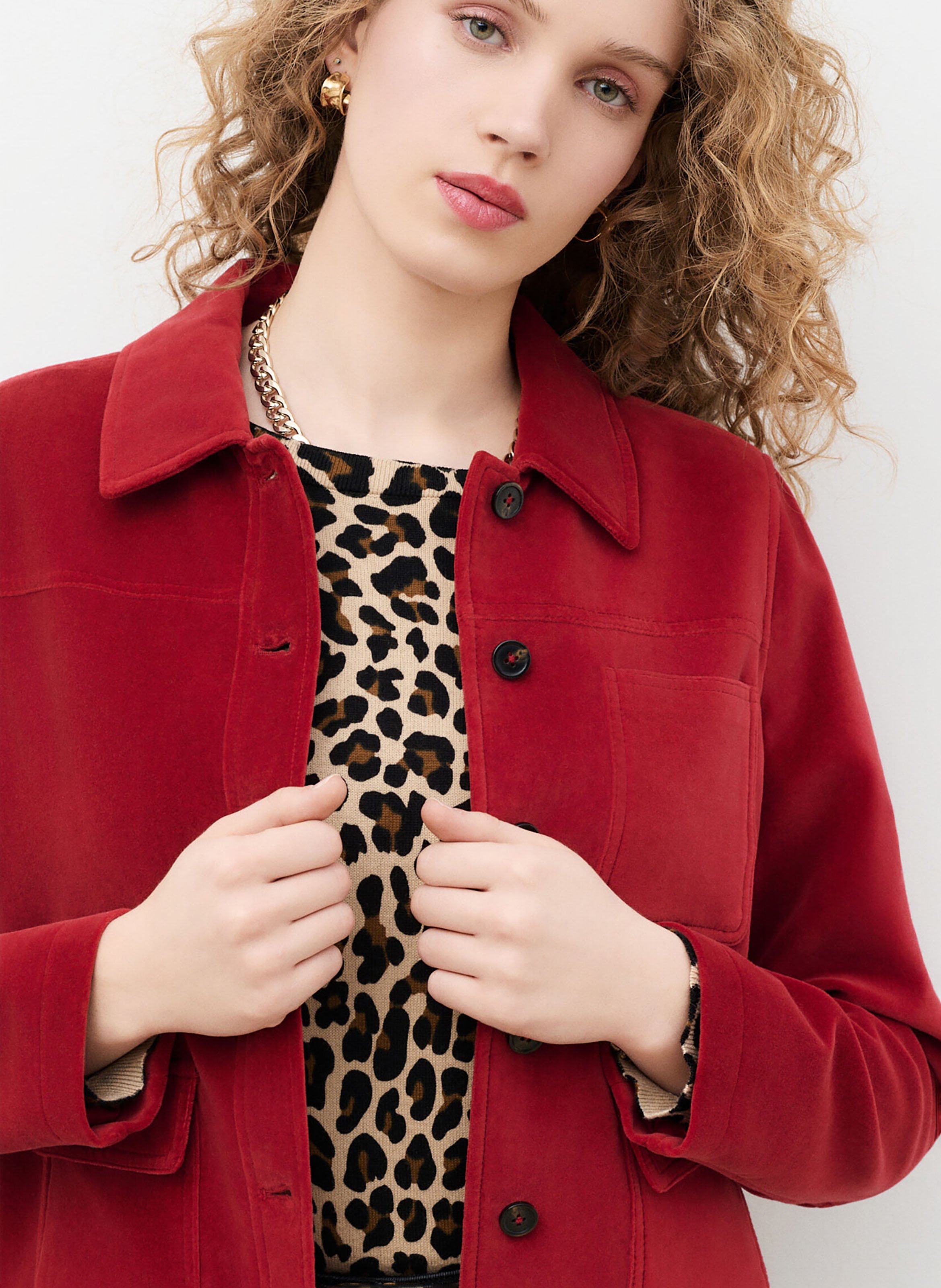 Gerade geschnittene Baumwolljacke mit klassischem Kragen | Rosa CAROLL Damen