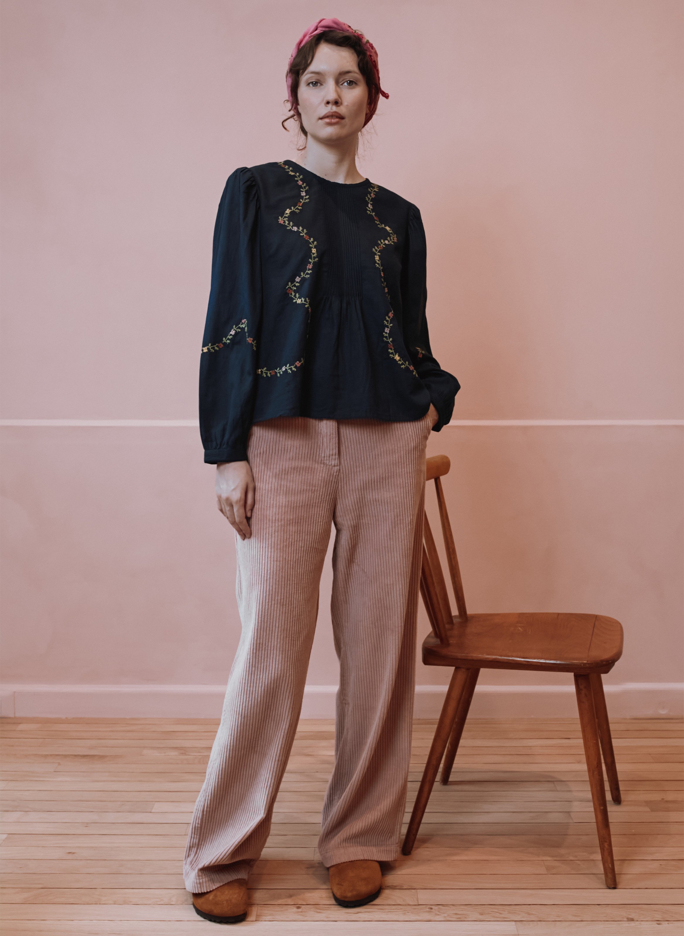 Baumwollbluse mit Rundhalskragen EMILE ET IDA Schwarz