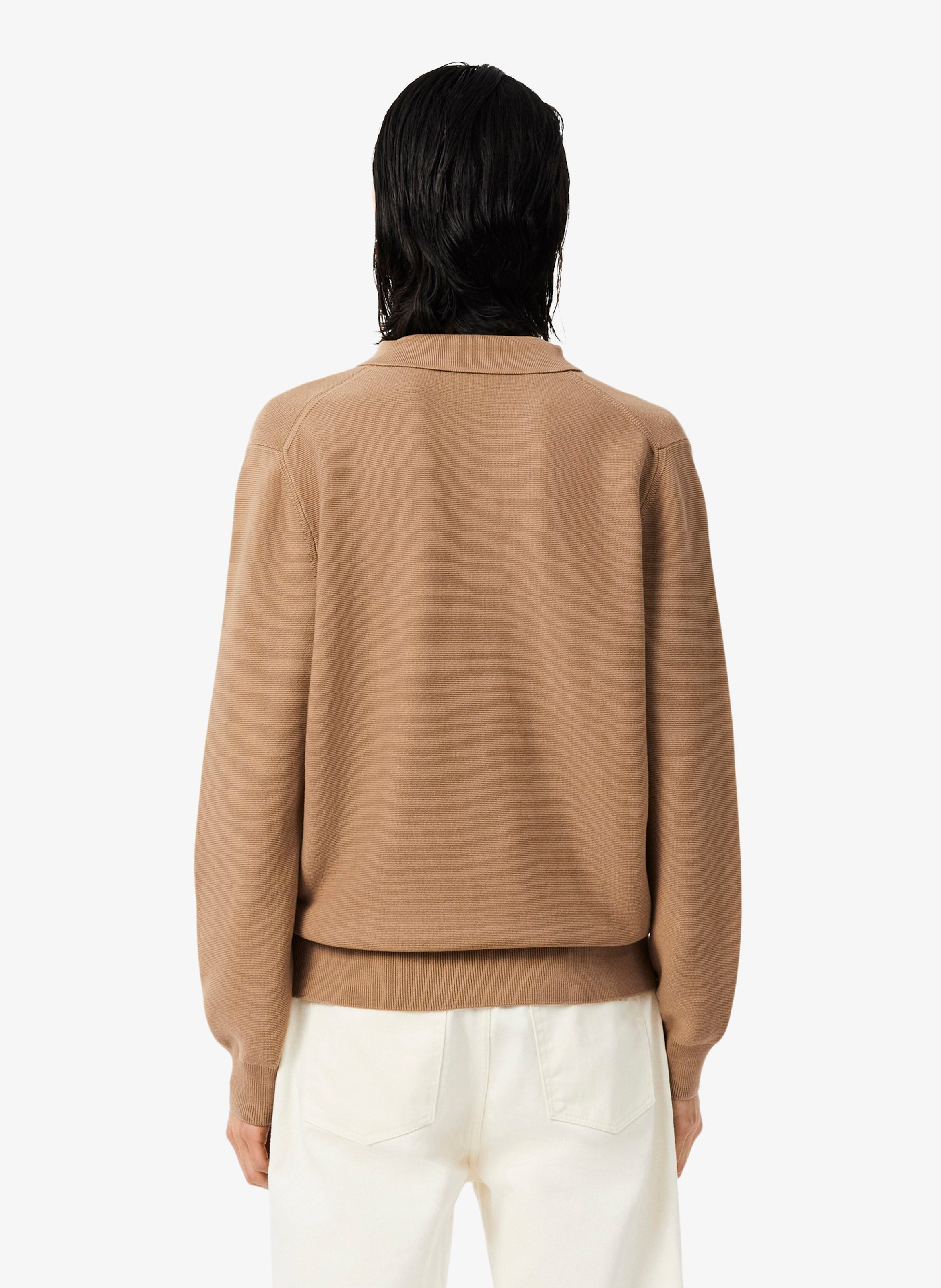Straight fit long-sleeved cotton polo LACOSTE Brown