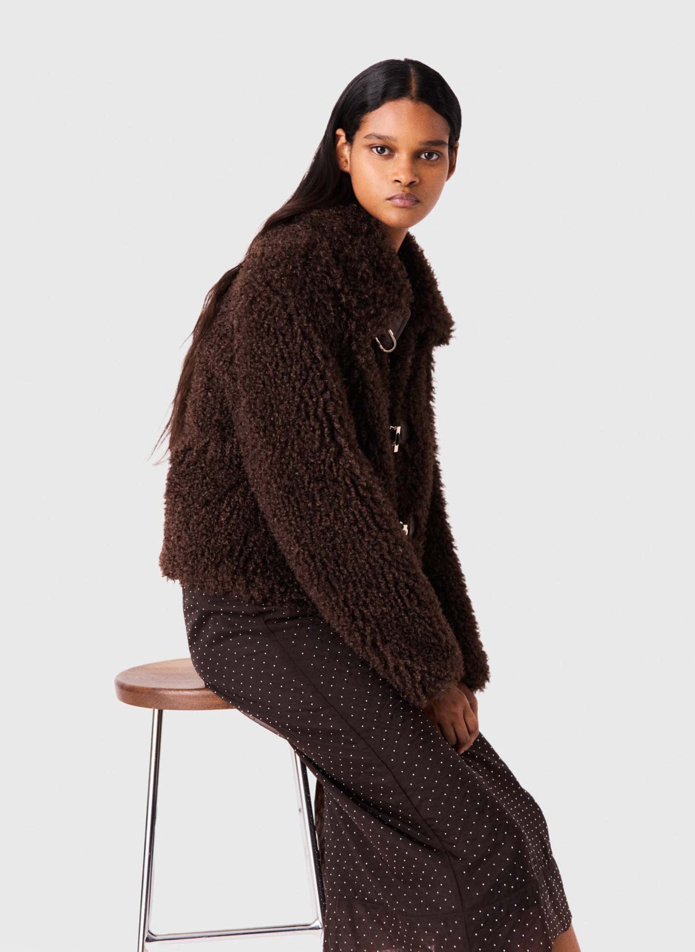 Veste col classique en fausse fourrure MAJE Marron