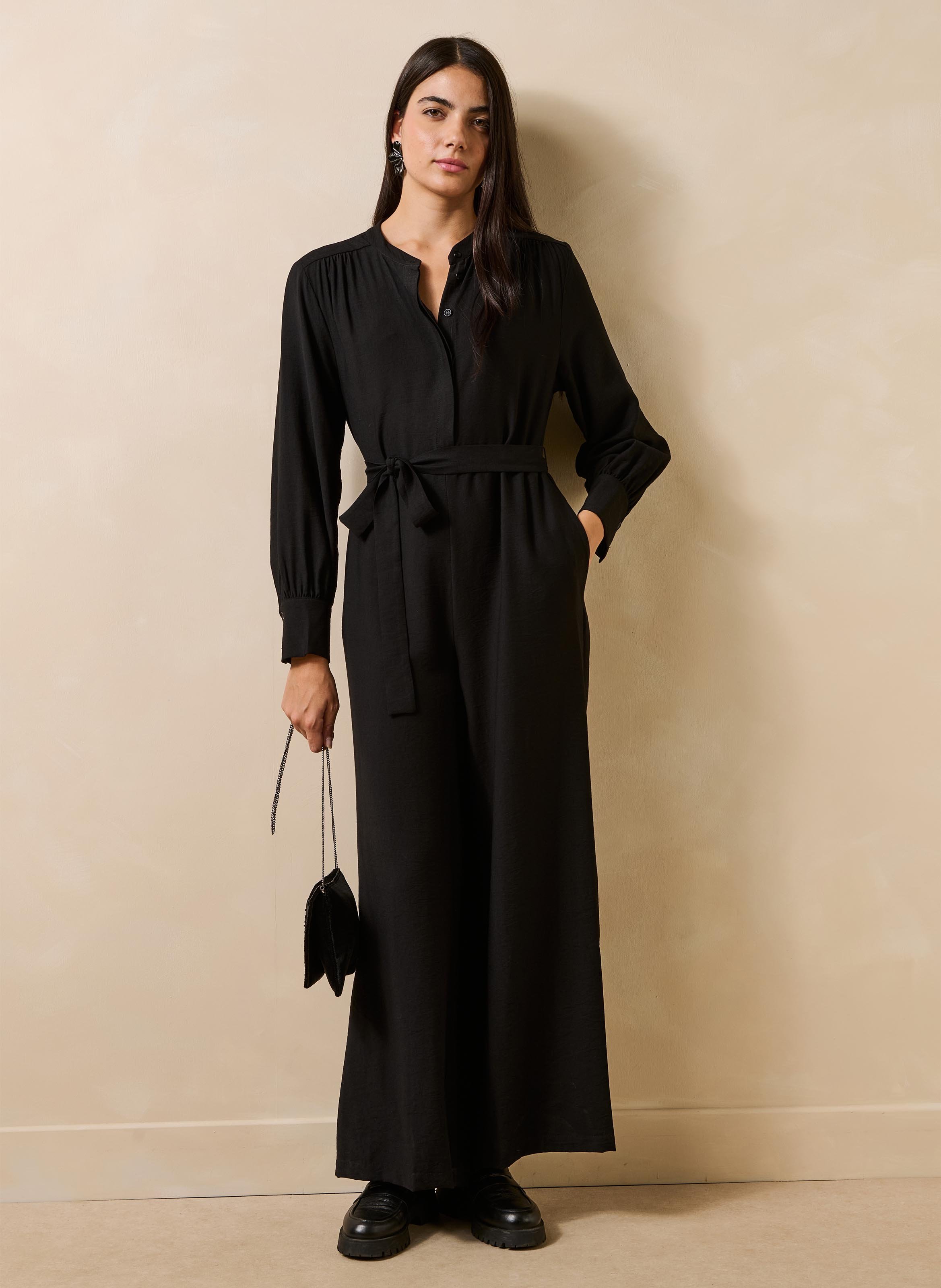 Long belted long-sleeved dress LA FEE MARABOUTEE Black