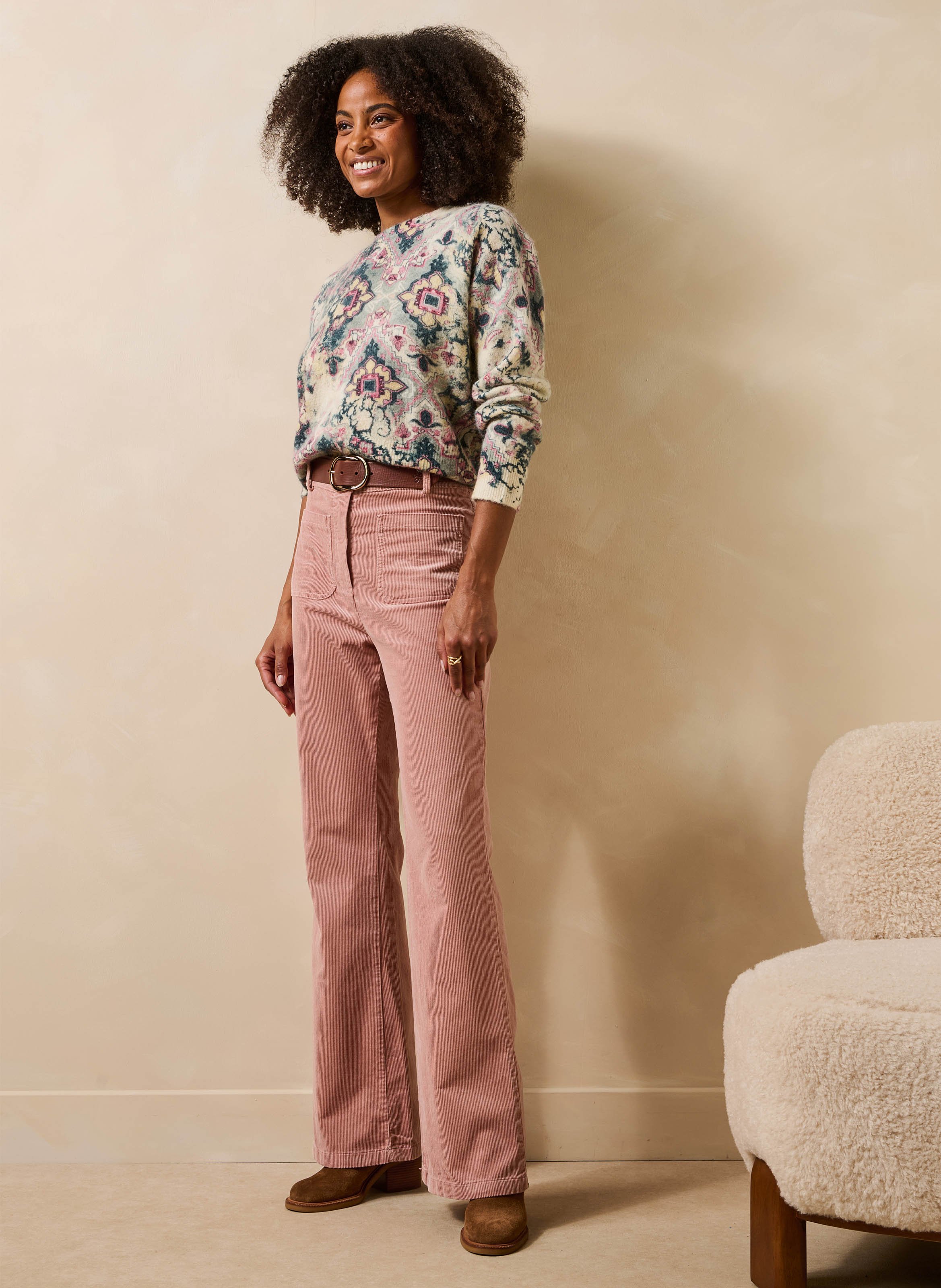 Pantalon large velours côtelé en coton mélangé LA FEE MARABOUTEE Rosa